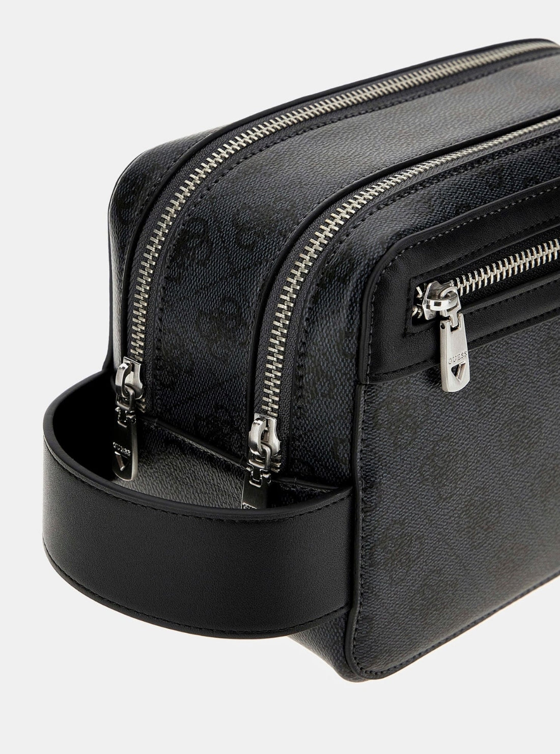 GUESS Mens Black Logo Losanna Double-Zip Beauty Case PMLOLOP5239 Detail View