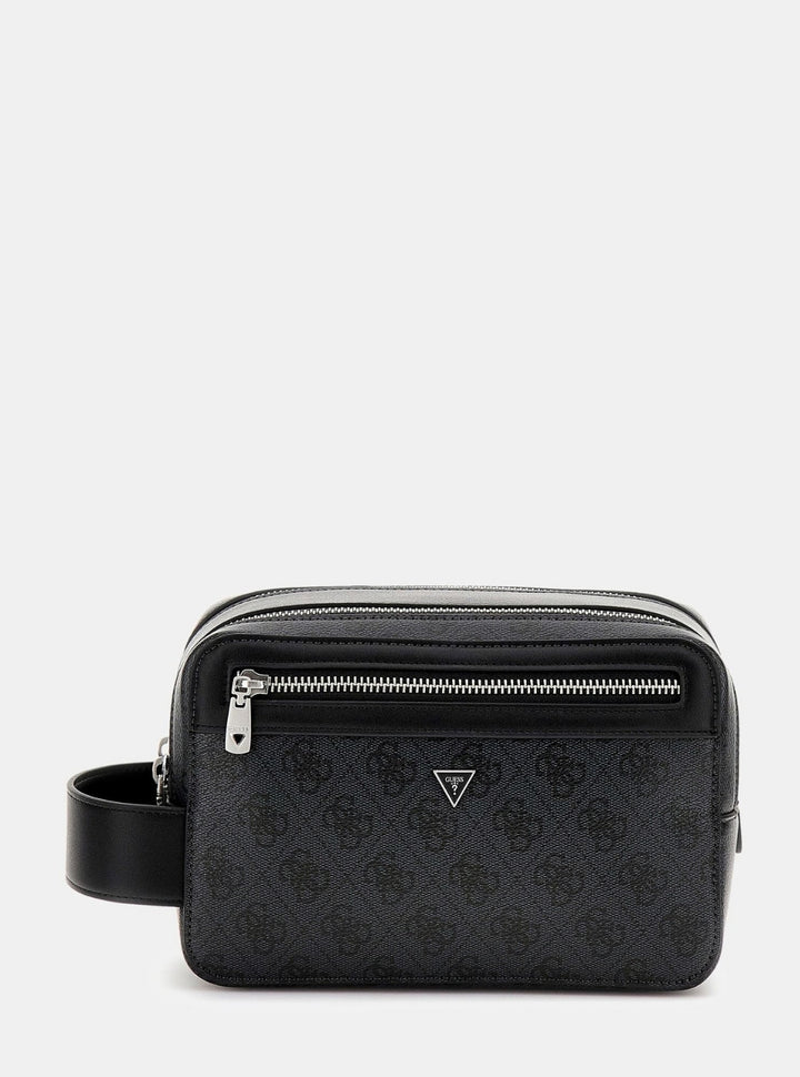 GUESS Mens Black Logo Losanna Double-Zip Beauty Case PMLOLOP5239 Front View