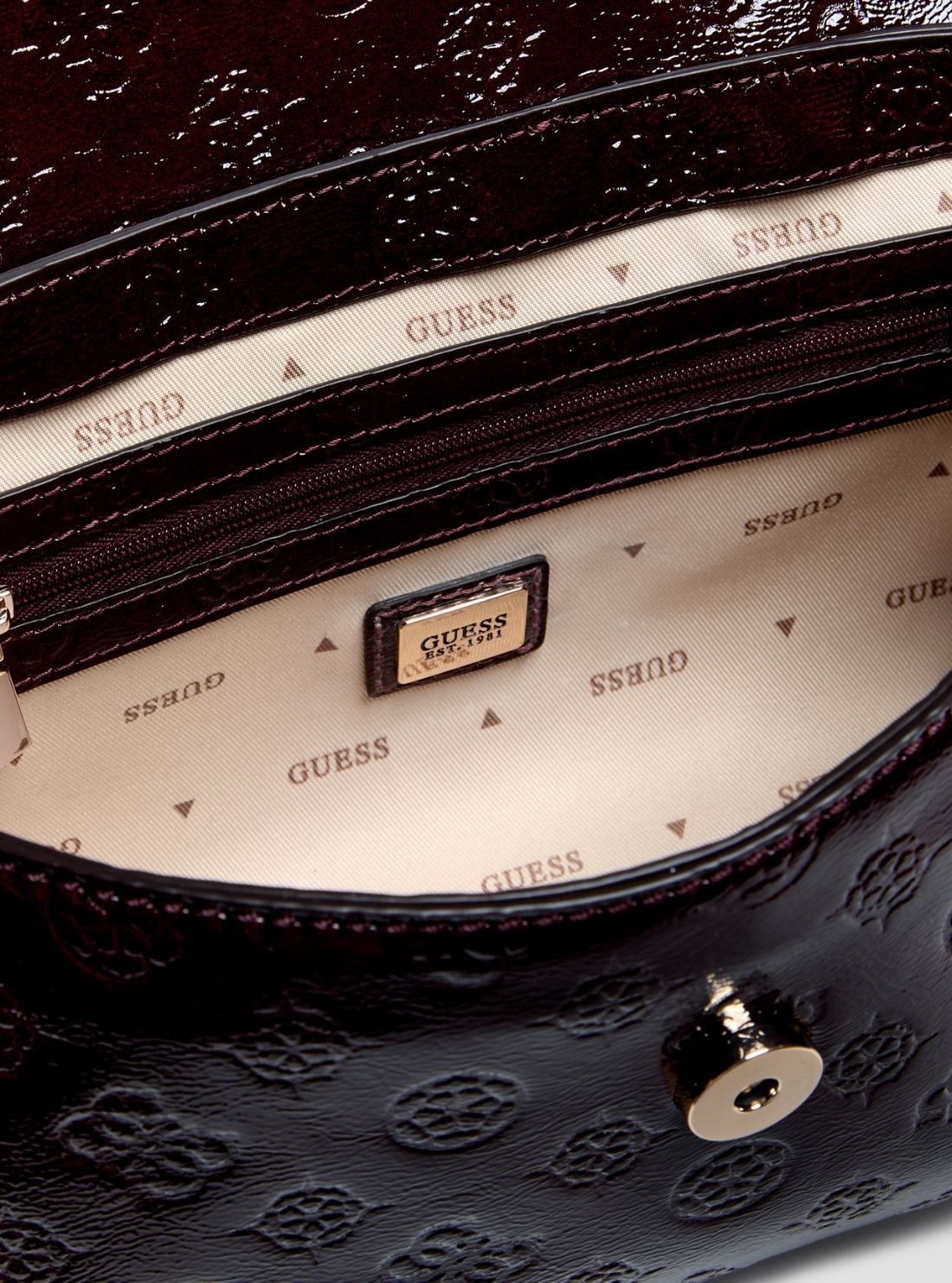 GUESS Womens Burgundy Logo Carmella Crossbody Flap Bag PT222520 Detail View2