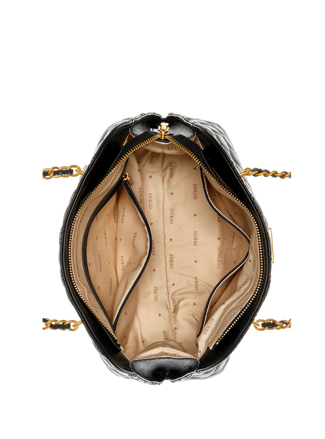 GUESS Black Giully Dome Satchel Bag inside view