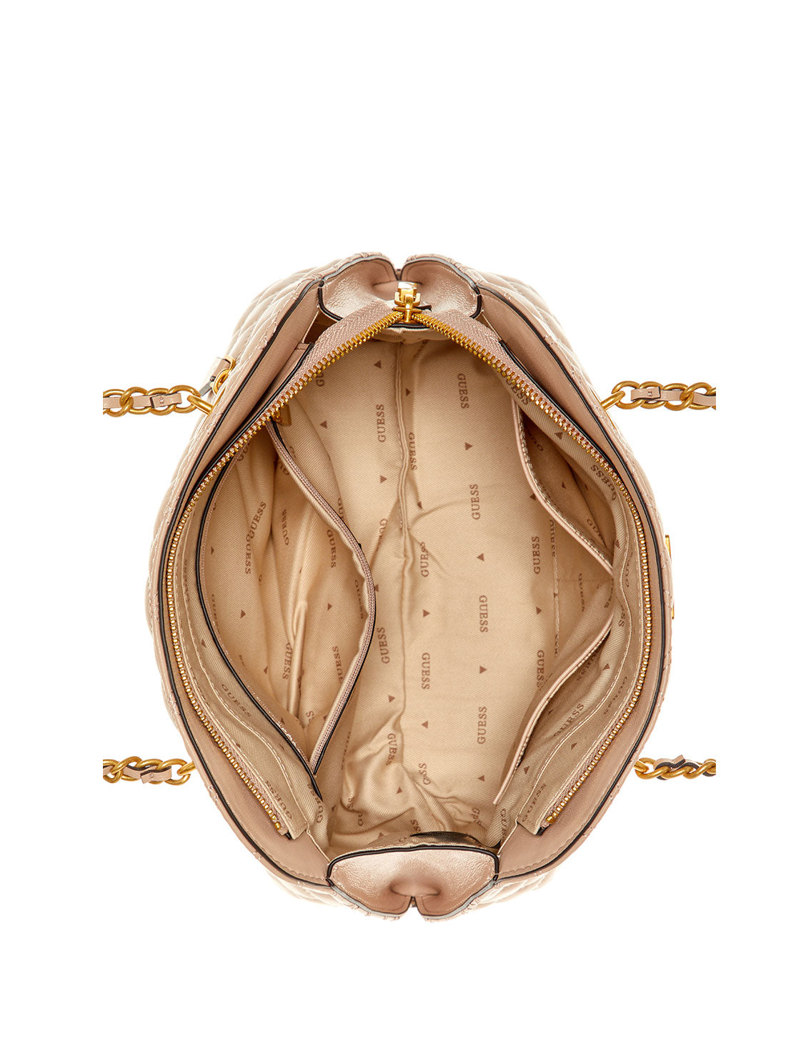 GUESS Light Beige Giully Dome Satchel Bag inside view