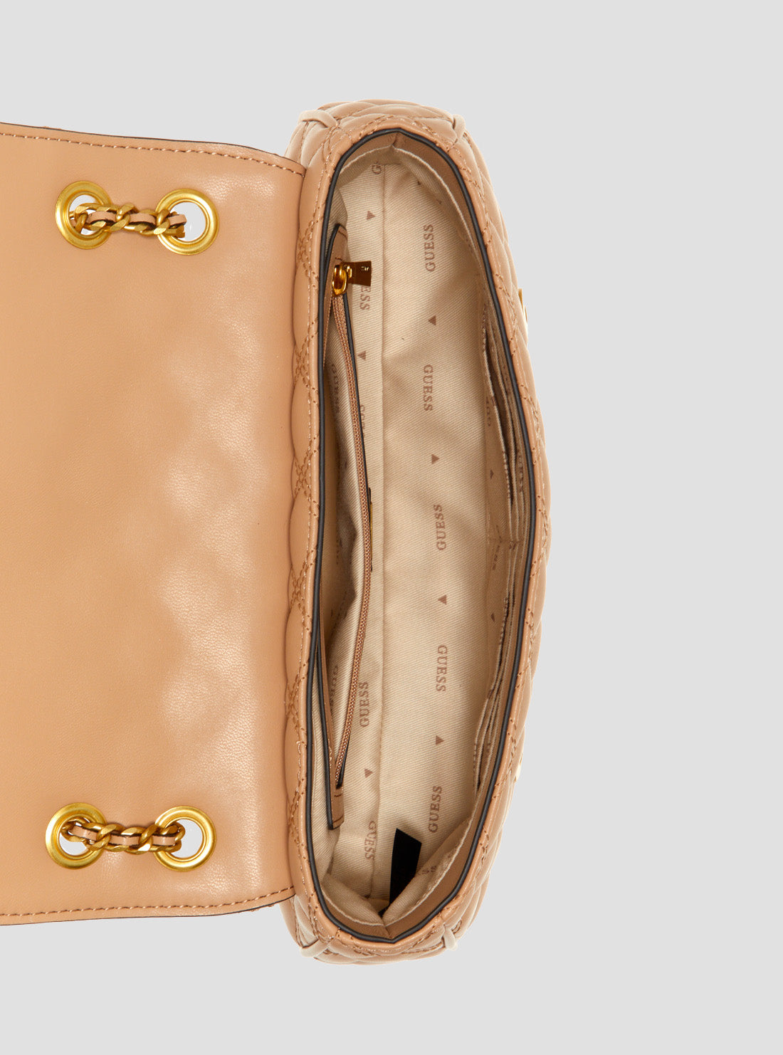 GUESS Womens Beige Giully Convertible Crossbody Flap Bag QA874821 Inside View