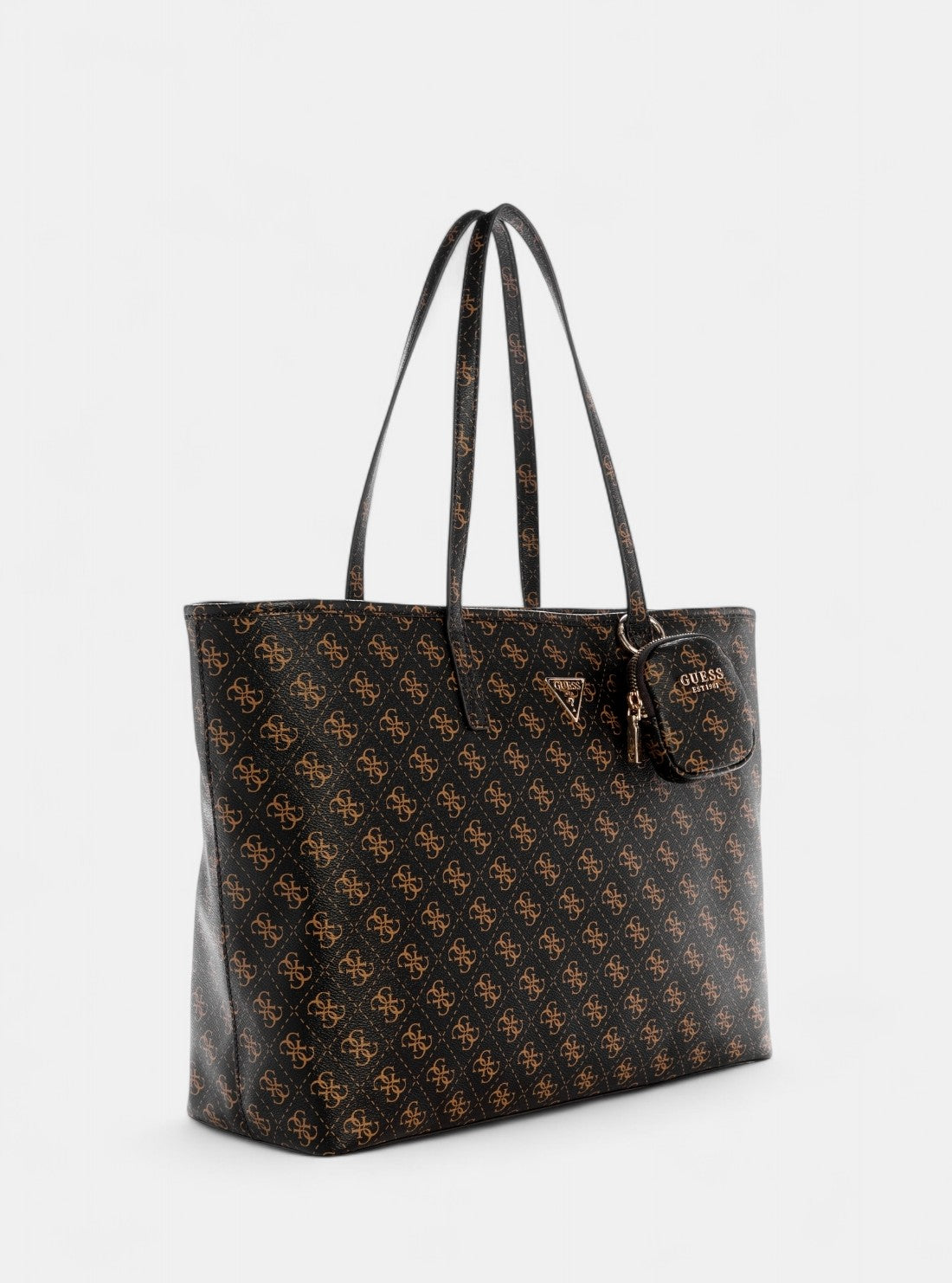 GUESS Womens Brown Logo Power Play Large Tech Tote QG712424 Front Side View