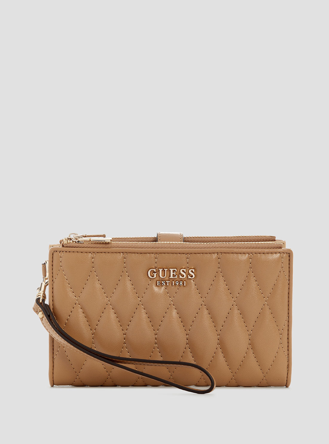 GUESS Womens Beige Valla Double Zip Organiser Wallet QG8122157 Front View