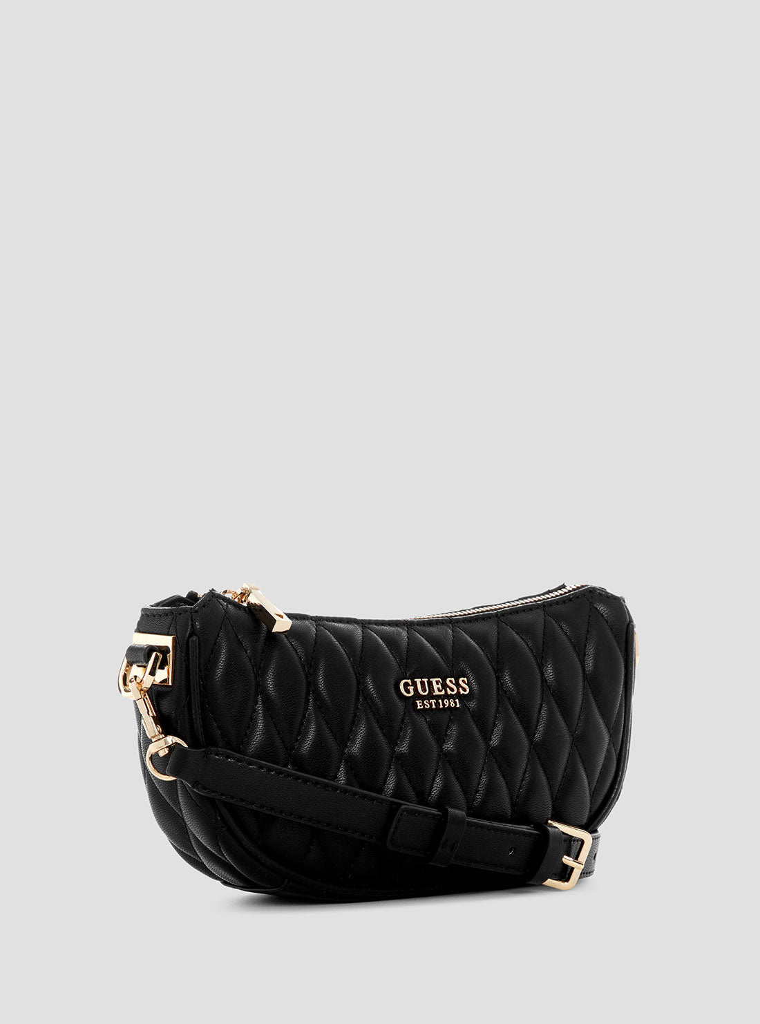 GUESS Womens Black Valla Mini Top Zip Shoulder Bag QG812272 Front Side View