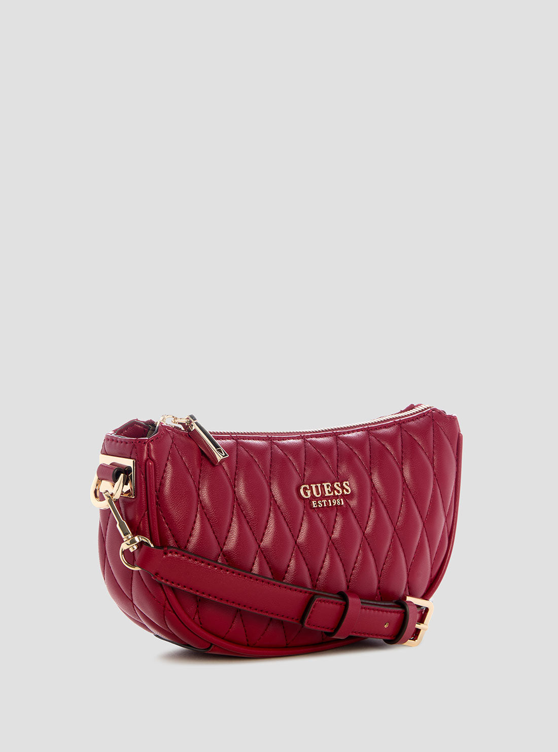 GUESS Womens Red Valla Mini Top Zip Shoulder Bag QG812272 Front Side View