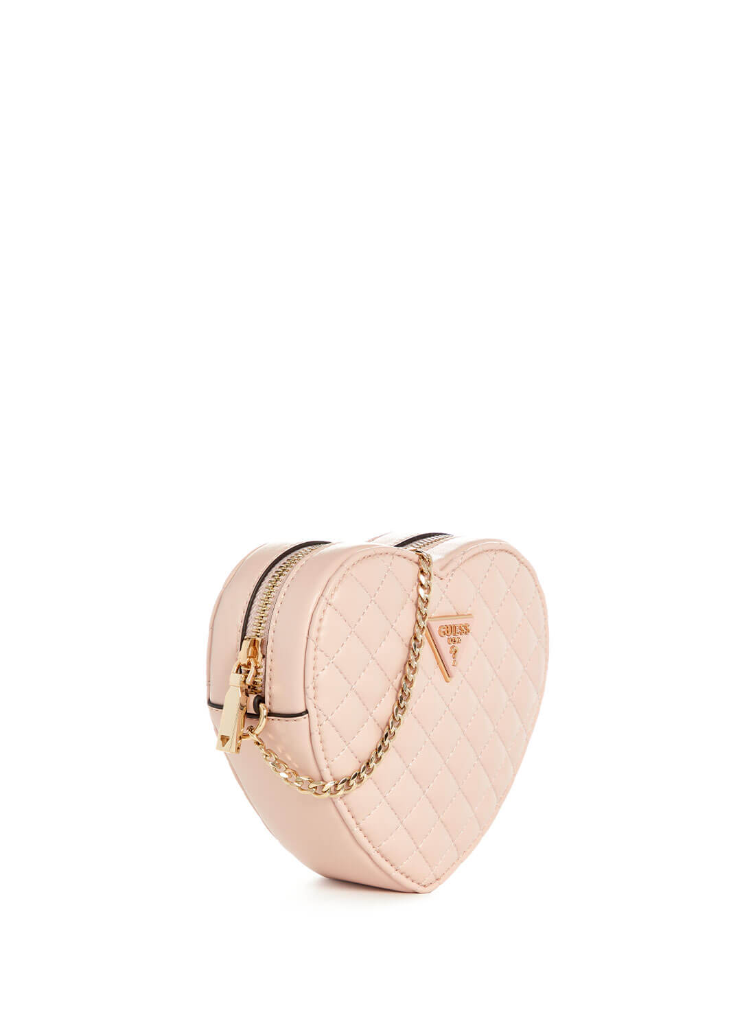 guess womens Pink Quilted Heart Crossbody Bag side view