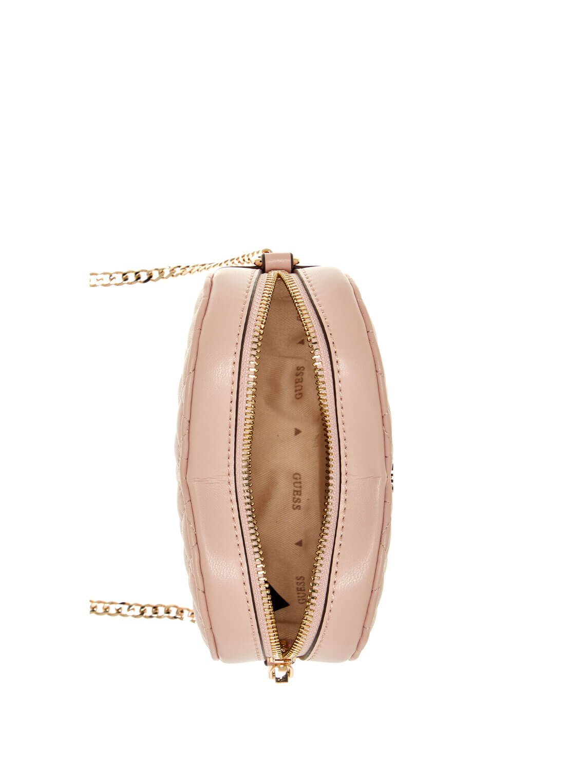 guess womens Pink Quilted Heart Crossbody Bag inside view