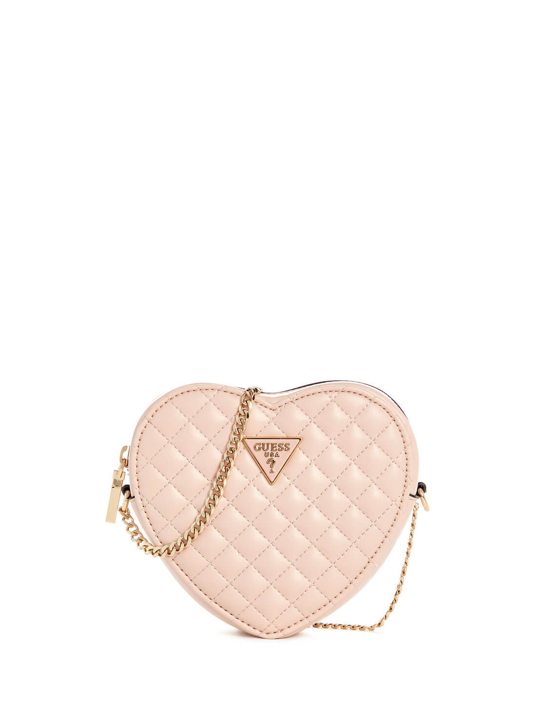 guess womens Pink Quilted Heart Crossbody Bag front view
