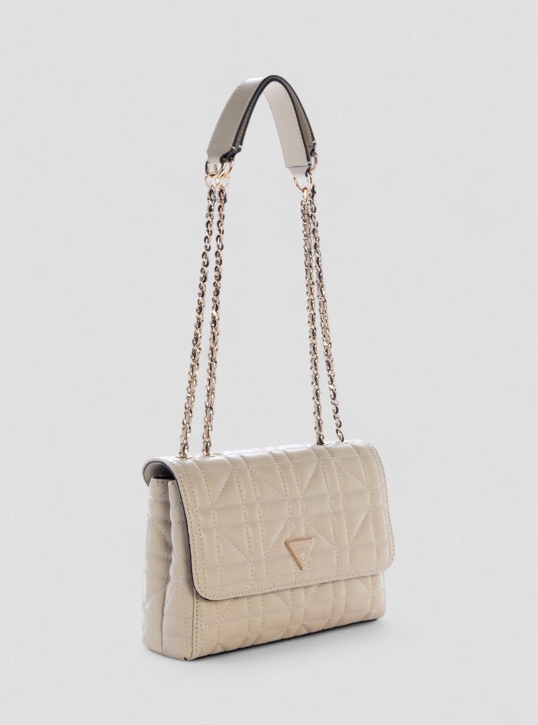 GUESS Womens Beige Edita Convertible Crossbody Flap Bag QG962521 Front Side View