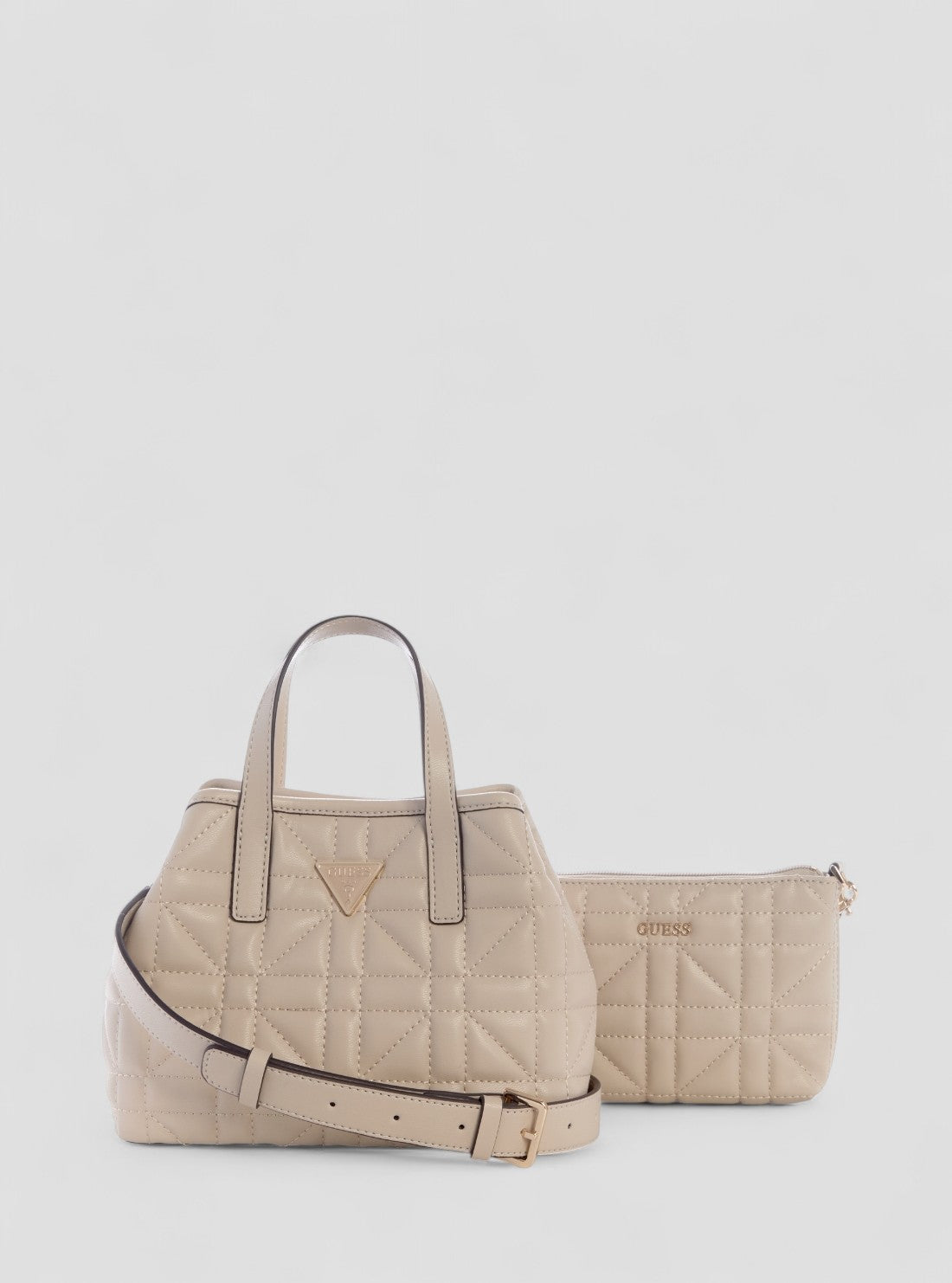 GUESS Womens Beige Edita Mini Tote Bag QG962575 Front VIew