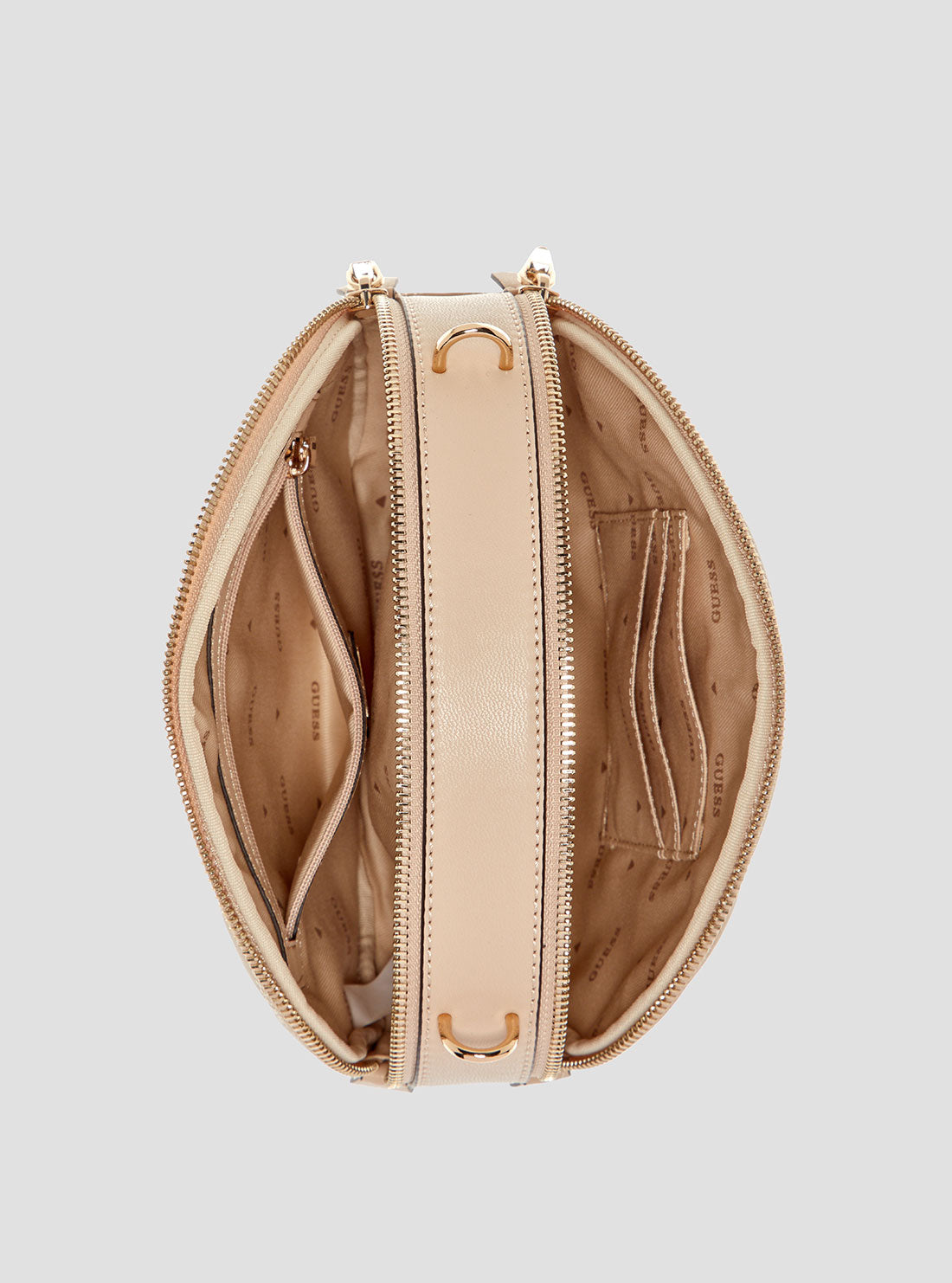Beige Tamsin Double Zip Crossbody Bag