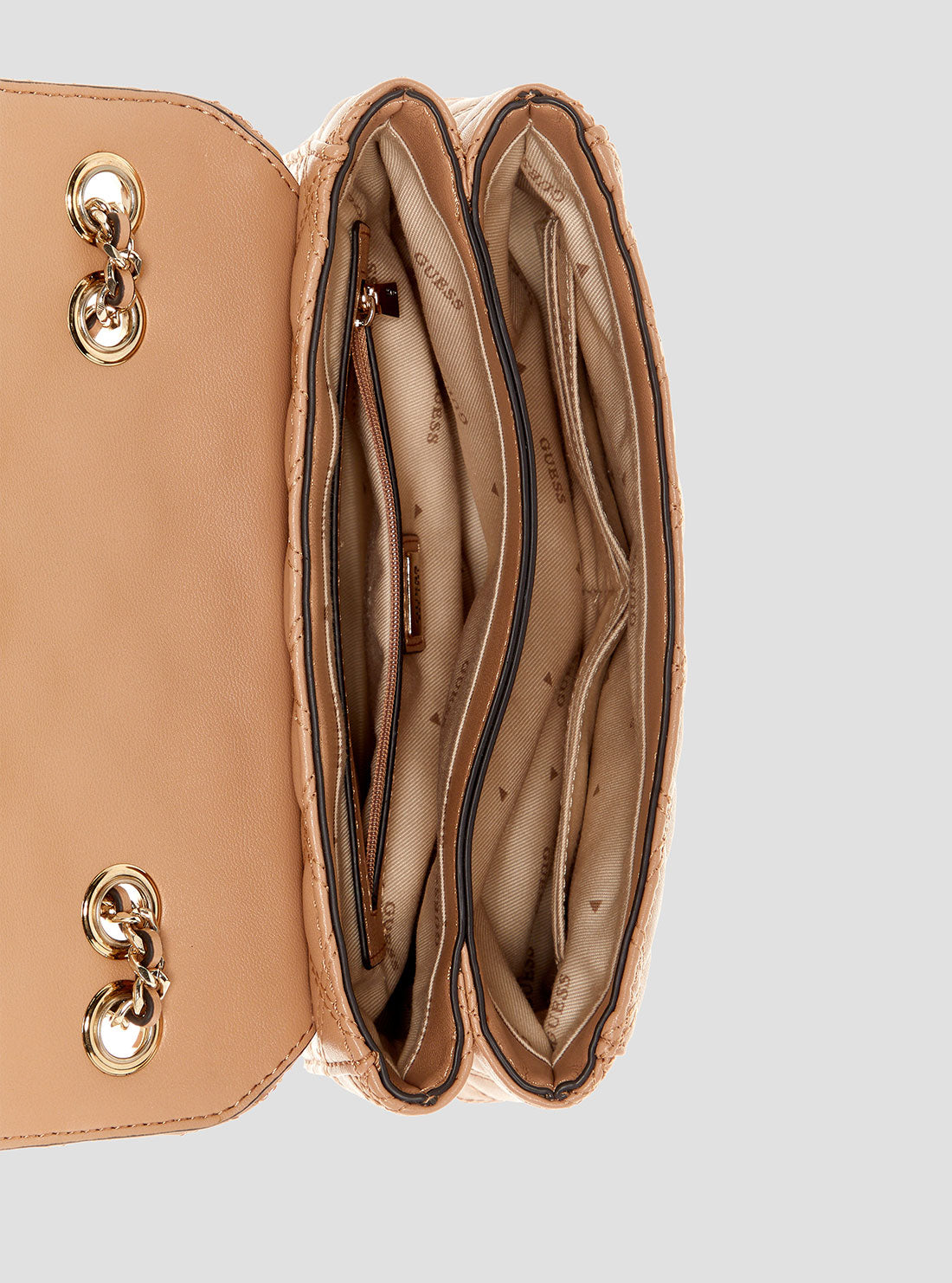 GUESS Womens Beige Giully Convertible Crossbody Flap Bag QG967320 Inside View