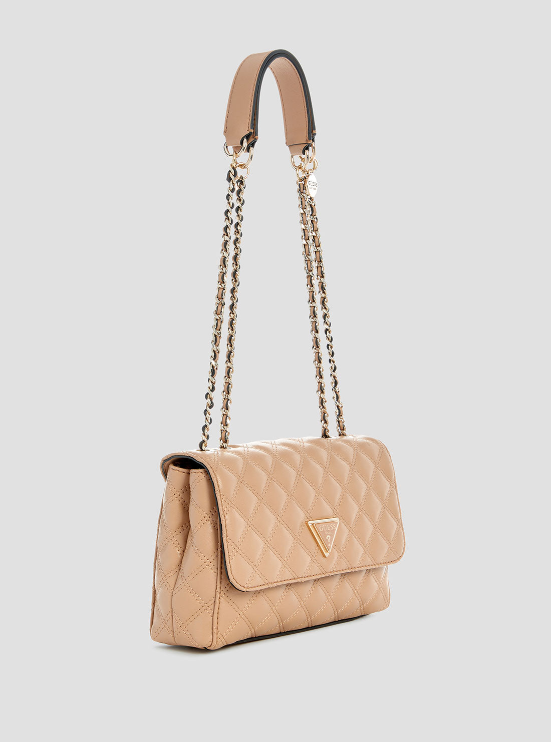 GUESS Womens Beige Giully Convertible Crossbody Flap Bag QG967320 Front Side View