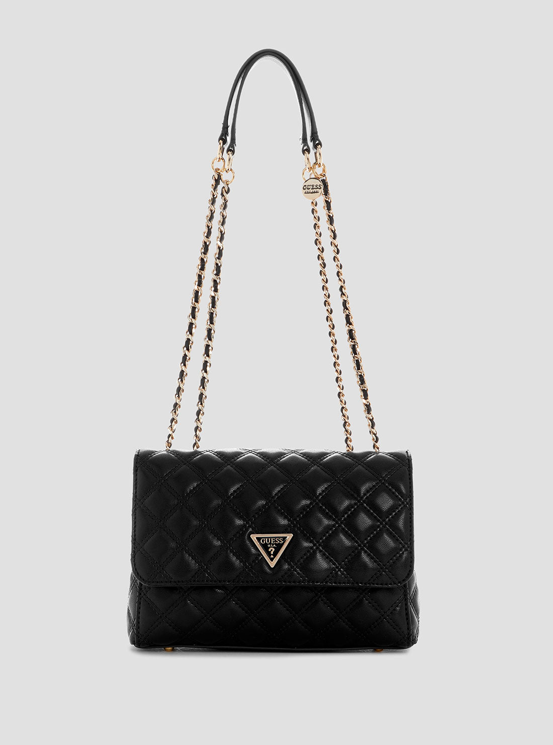 GUESS Womens Black Giully Compartment Convertible Flap Bag QG967320 Front View