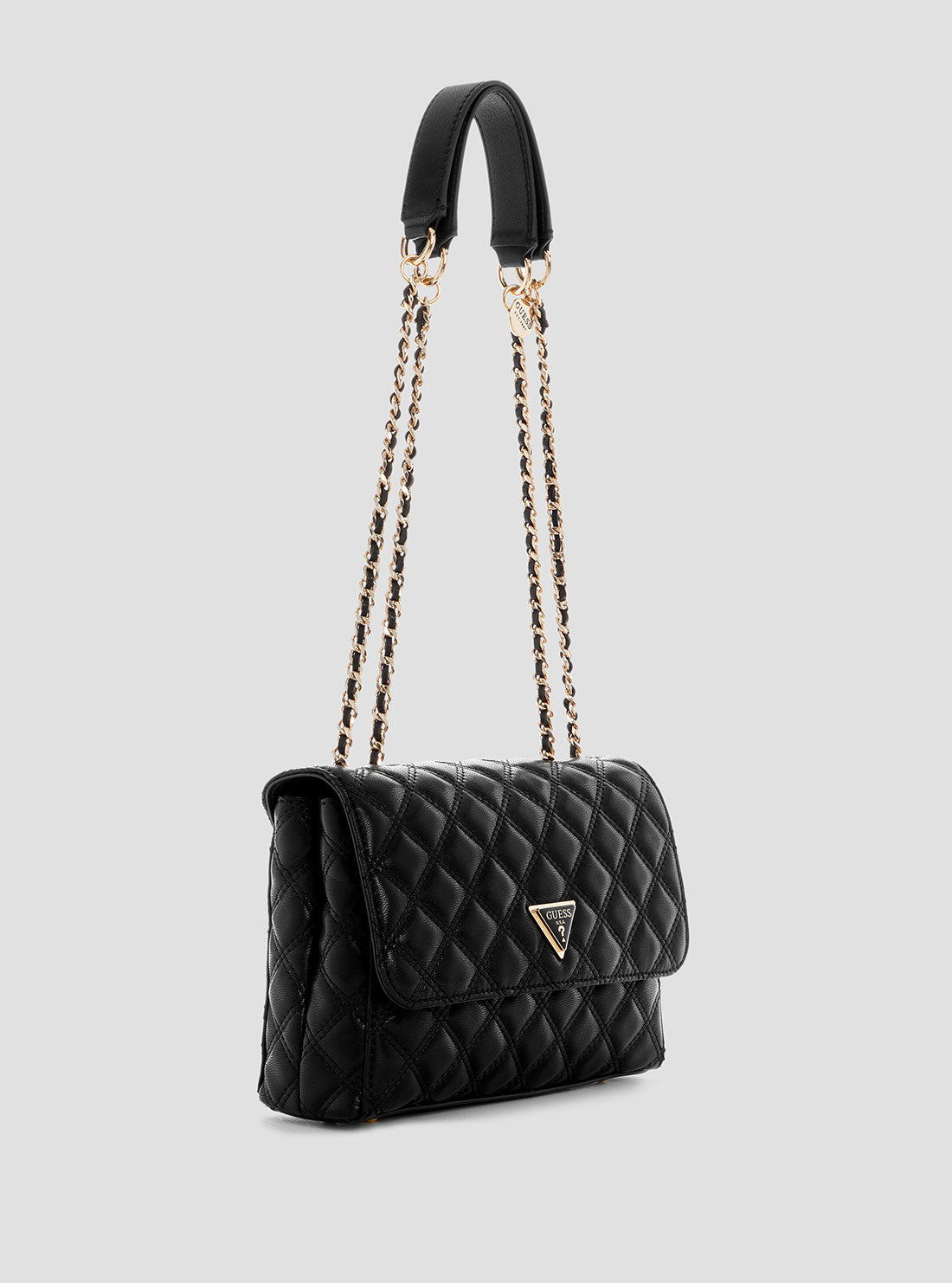 GUESS Womens Black Giully Compartment Convertible Flap Bag QG967320 Front Side View