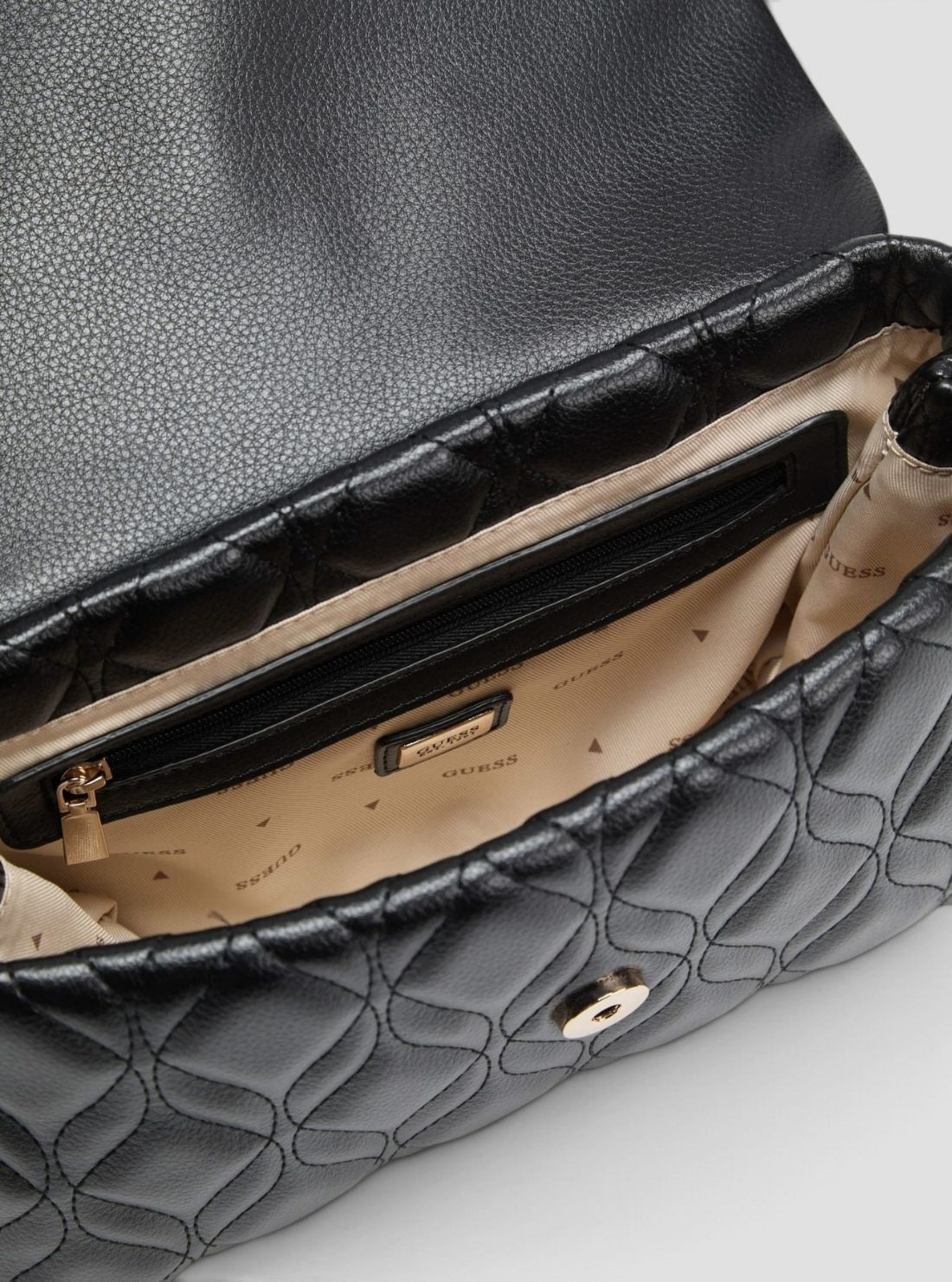 GUESS Womens Black Maxine Flap Crossbody Bag QG973320 Inside View