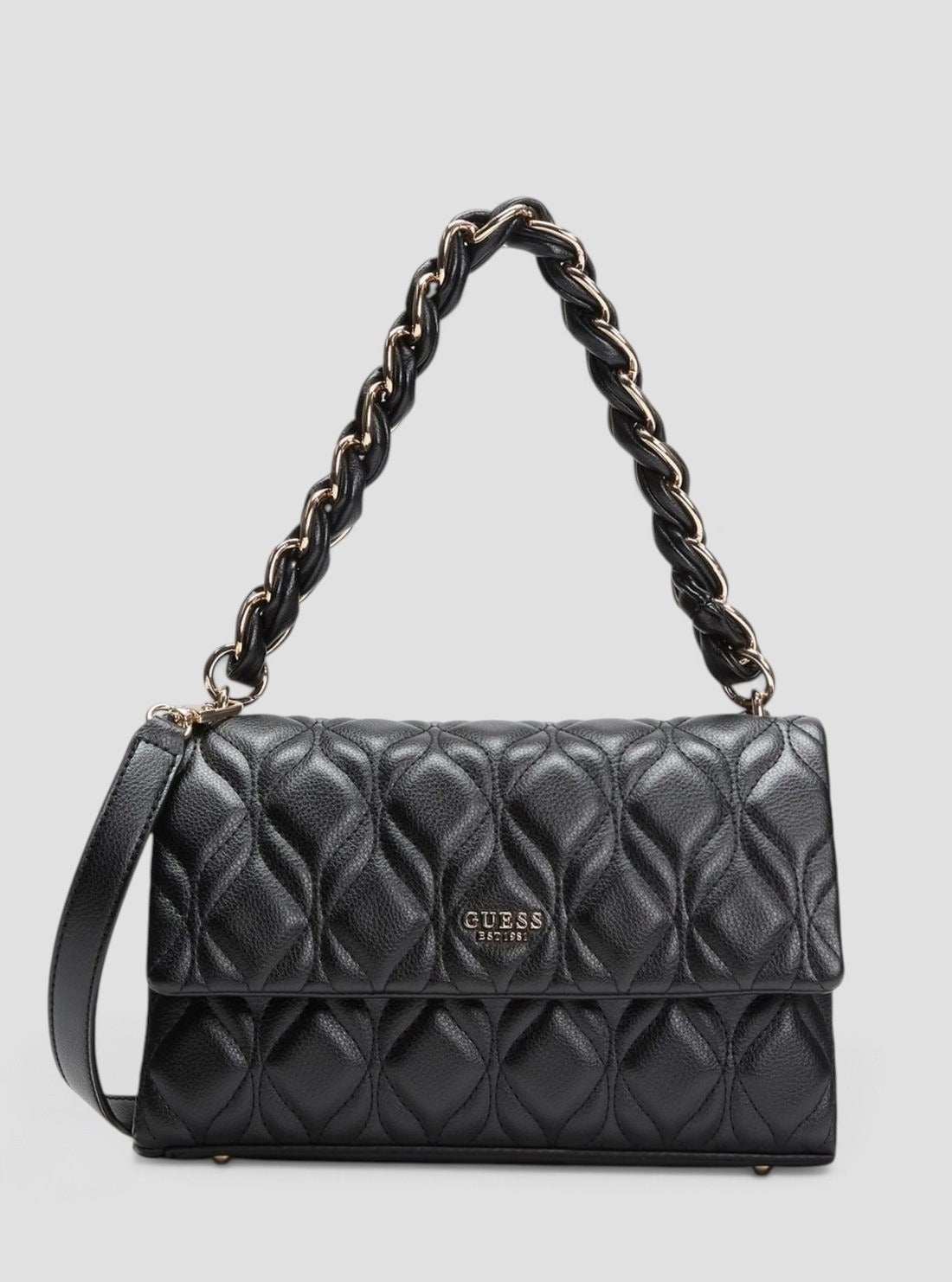 GUESS Womens Black Maxine Flap Crossbody Bag QG973320 Front View