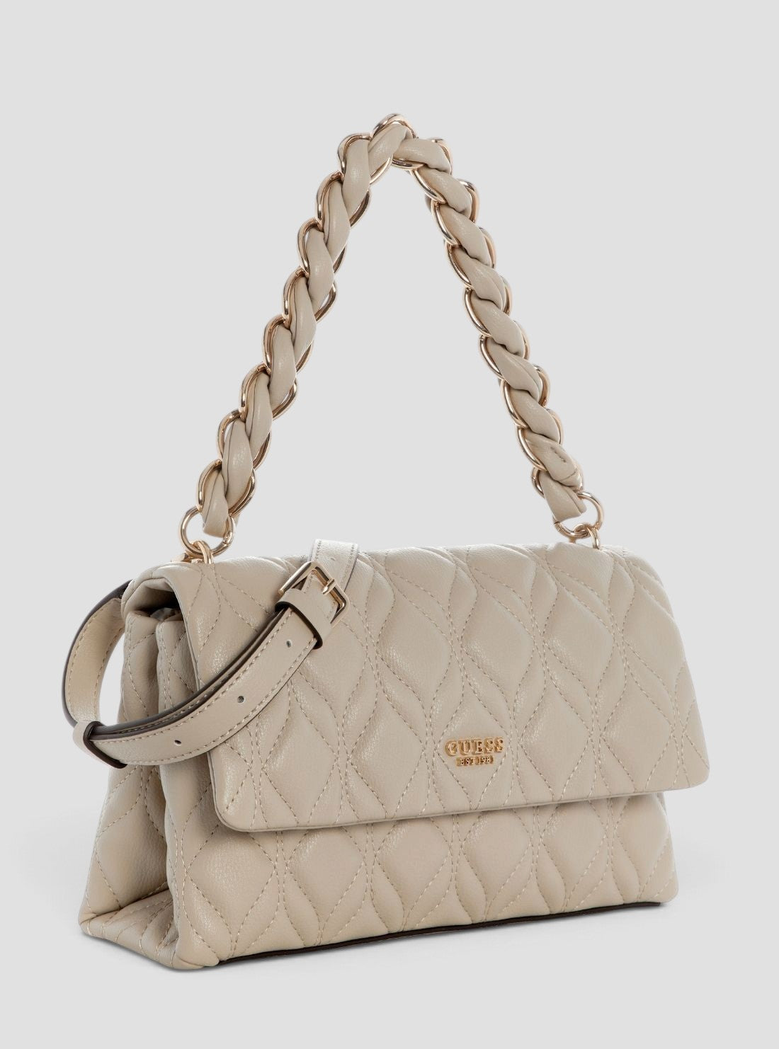 GUESS Womens Light Taupe Maxine Flap Crossbody Bag QG973320 Side View