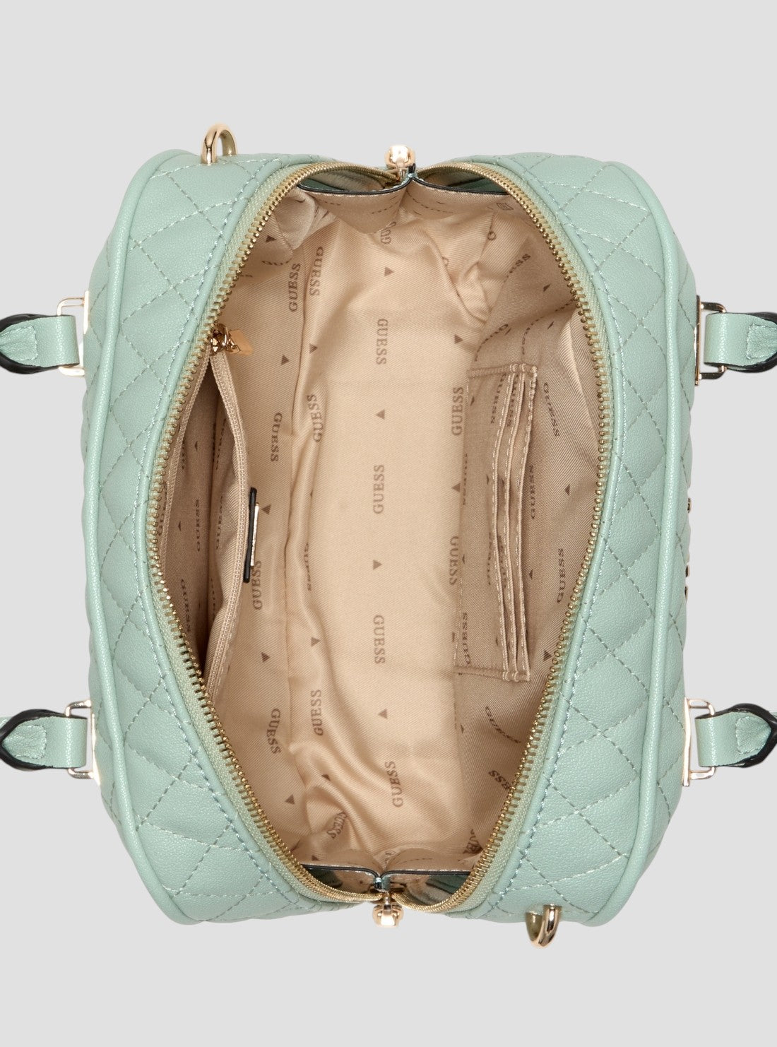 GUESS Womens Green Atabey Box Satchel Bag QG989405 Inside View