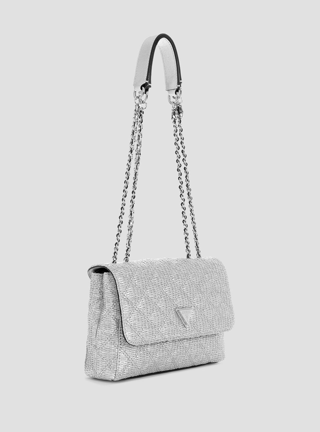 GUESS Womens Silver Giully Convertible Crossbody Bag QM967320 Front Side View