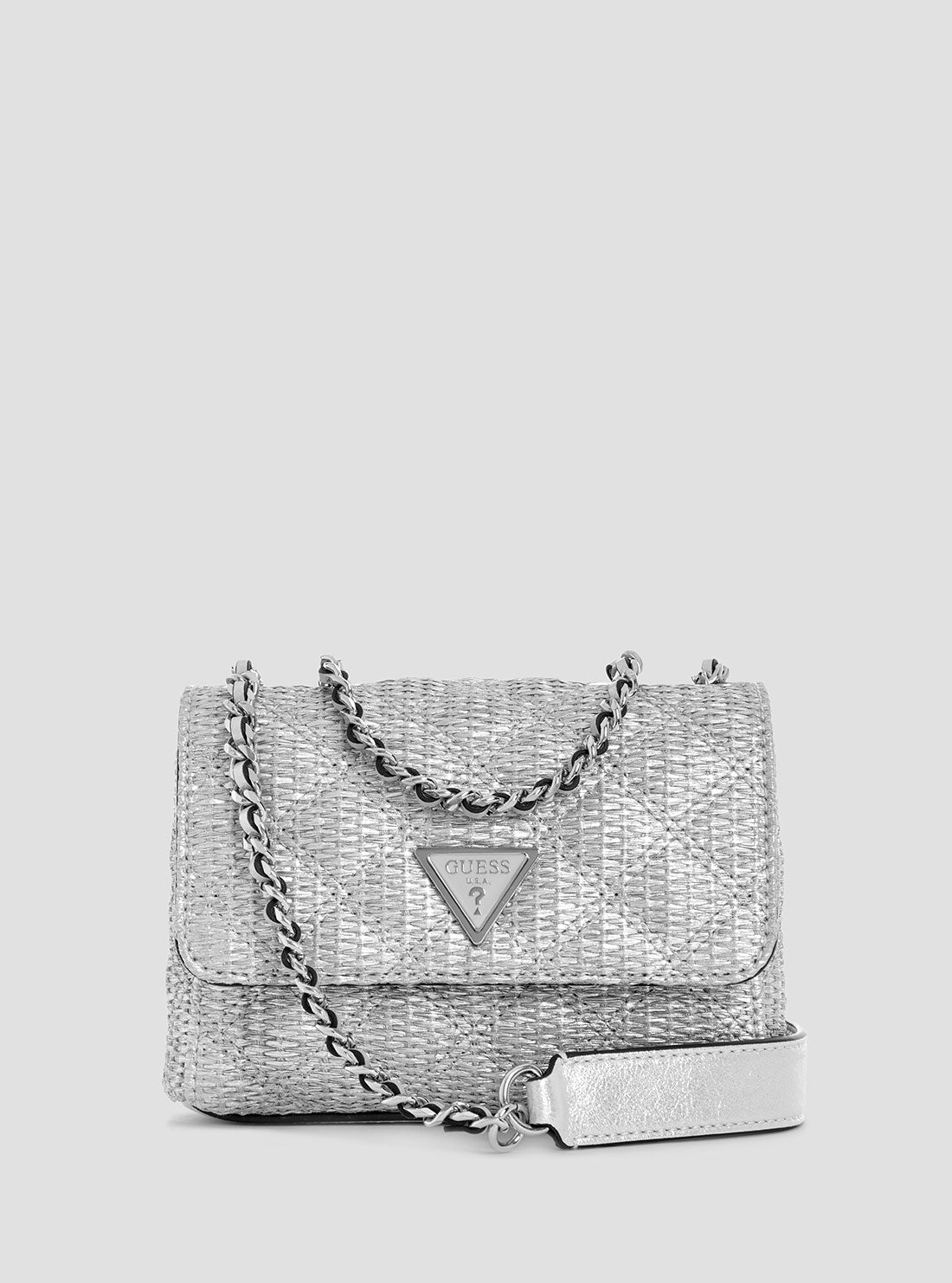 GUESS Womens Silver Giully Mini Convertible Crossbody Bag QM967374 Front View
