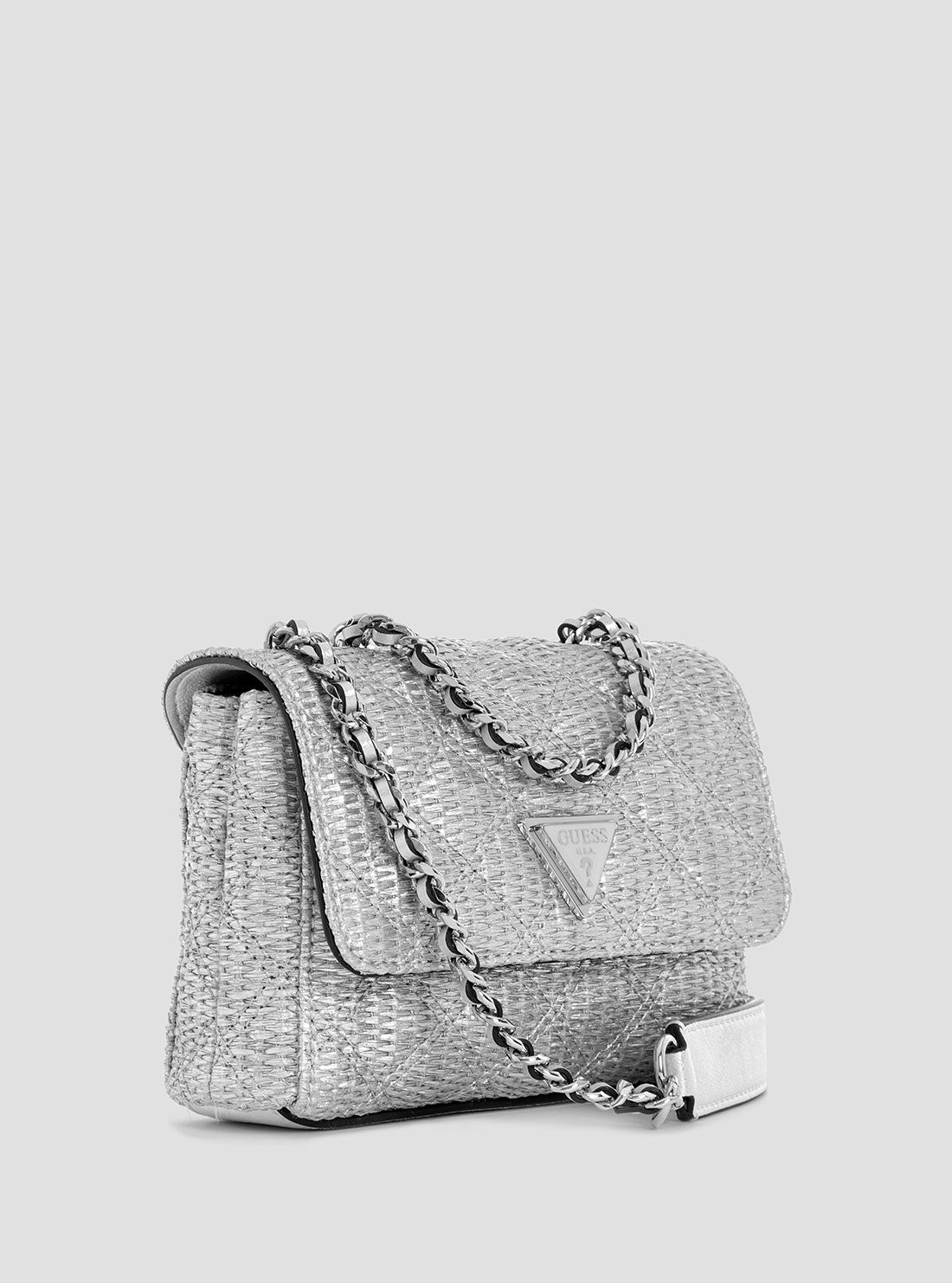 GUESS Womens Silver Giully Mini Convertible Crossbody Bag QM967374 Front Side View