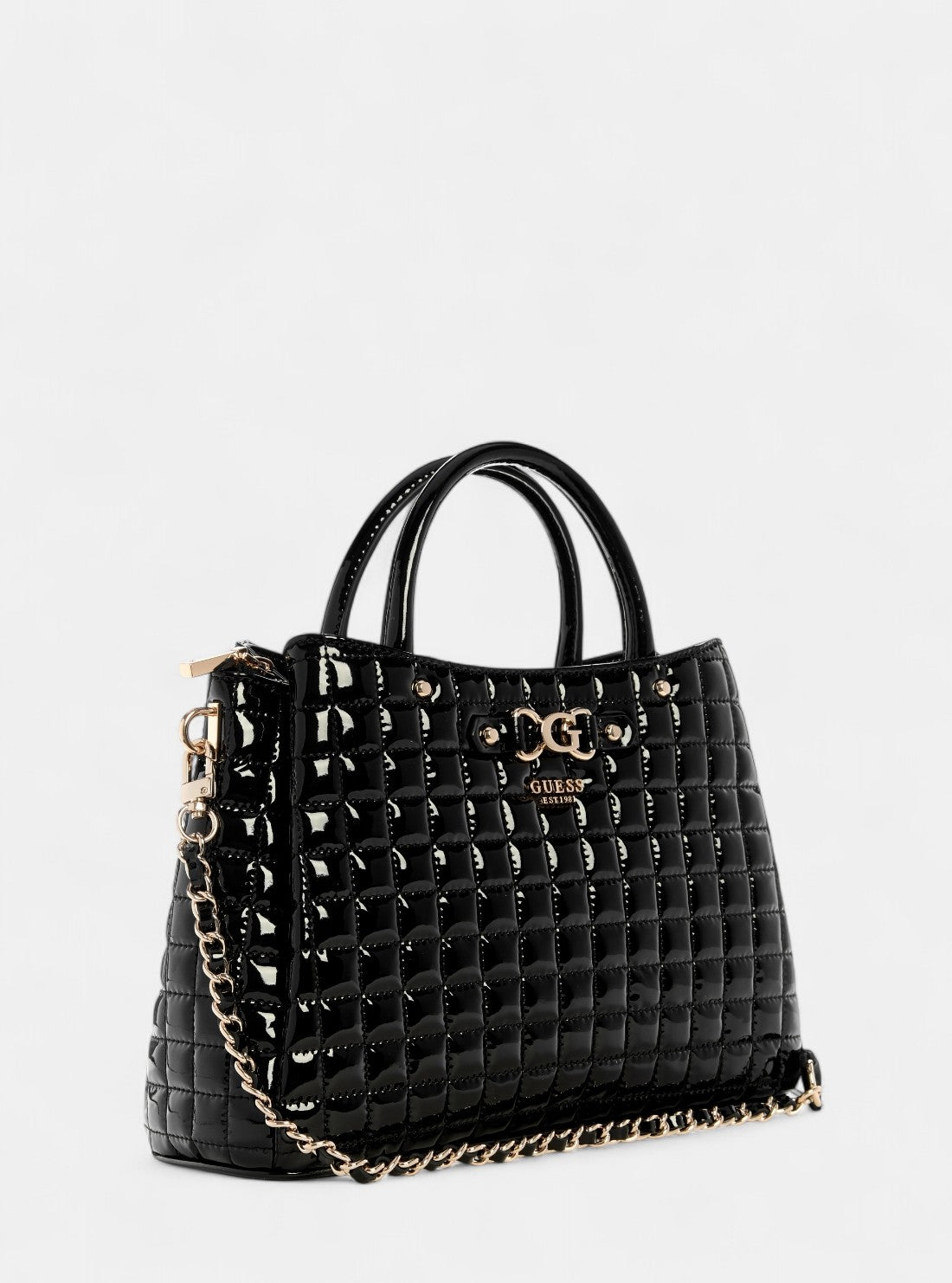 GUESS Womens Black Nadira Girlfriend Satchel QT842406 Front Side View