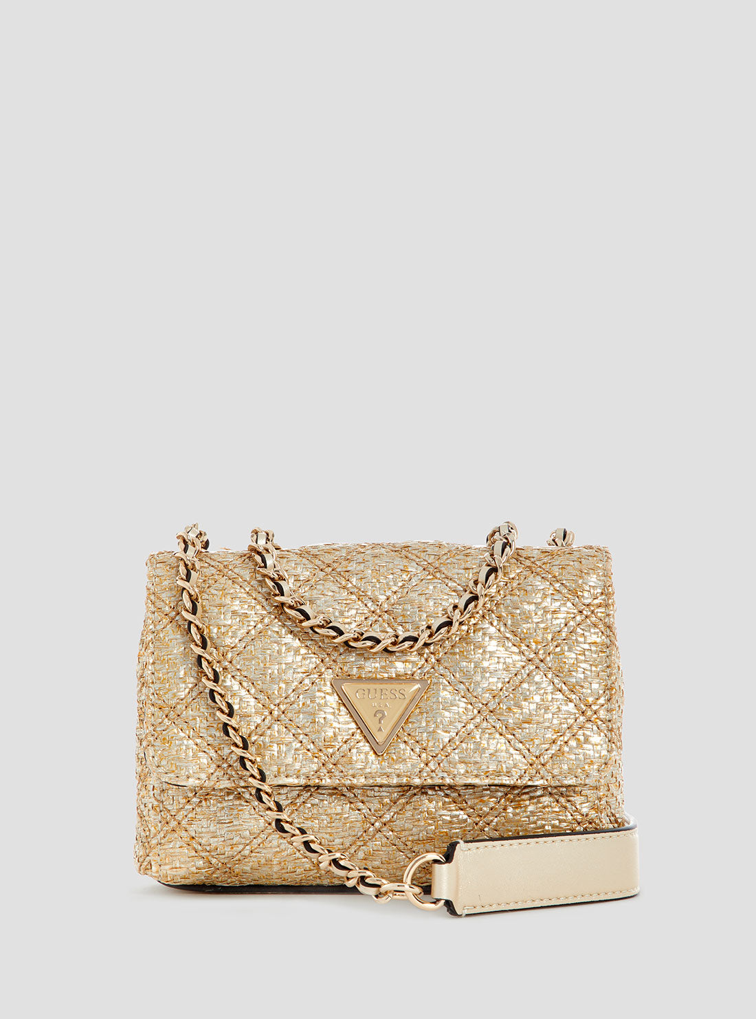 GUESS Womens Gold Giully Mini Convertible Crossbody Bag QW967374 Front View