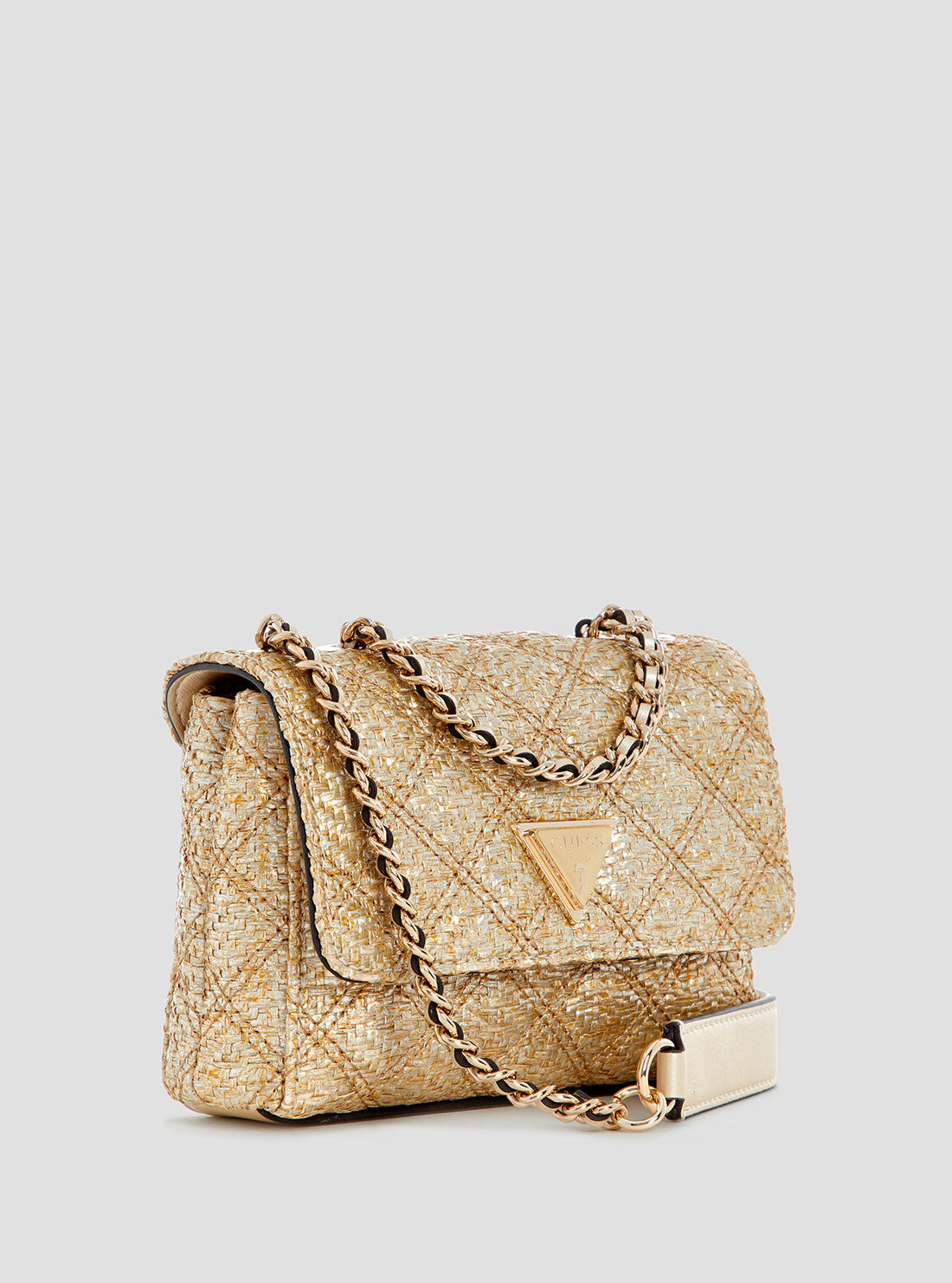 GUESS Womens Gold Giully Mini Convertible Crossbody Bag QW967374 Front Side View