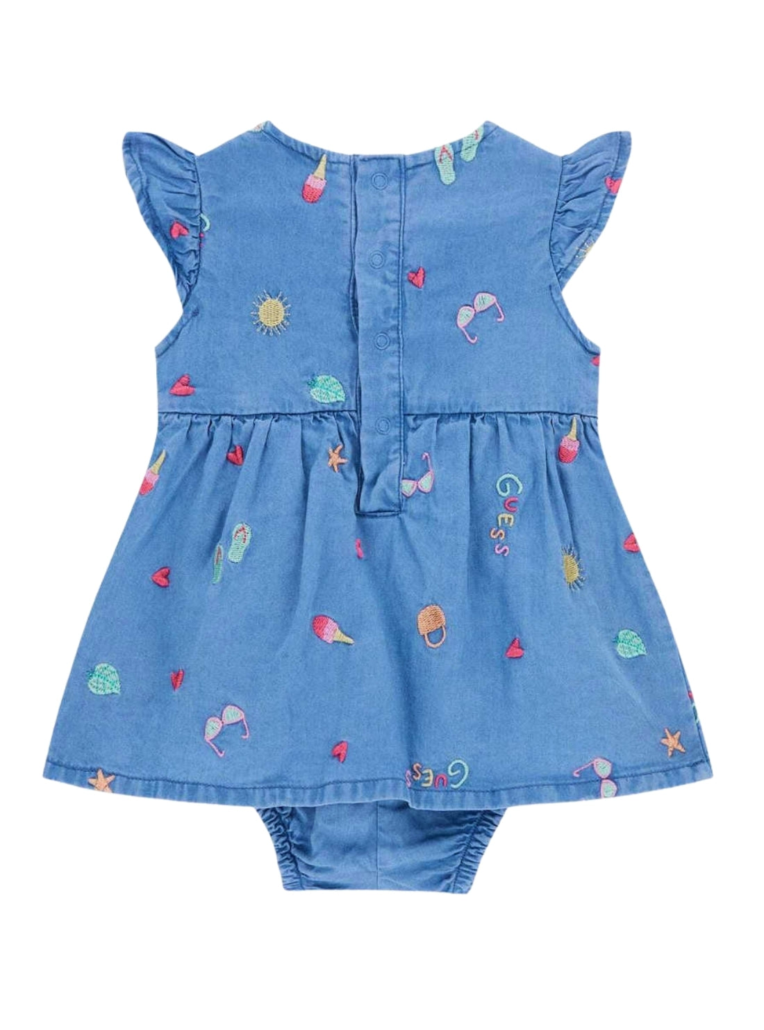 GUESS Kids Blue Printed Chambray Dress Bodysuit S6GG07WHBL0 Back View