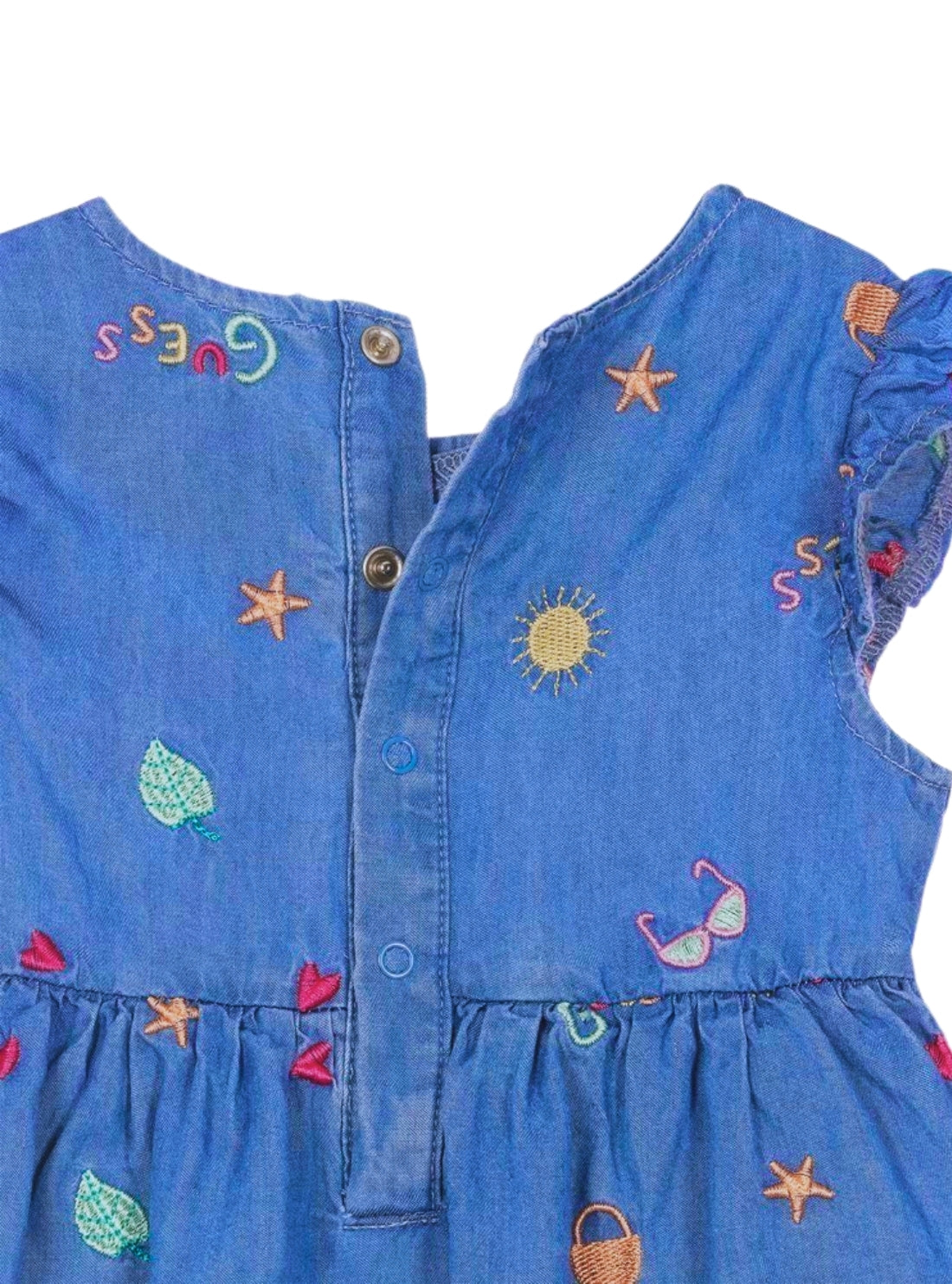 GUESS Kids Blue Printed Chambray Dress Bodysuit S6GG07WHBL0 Detail View