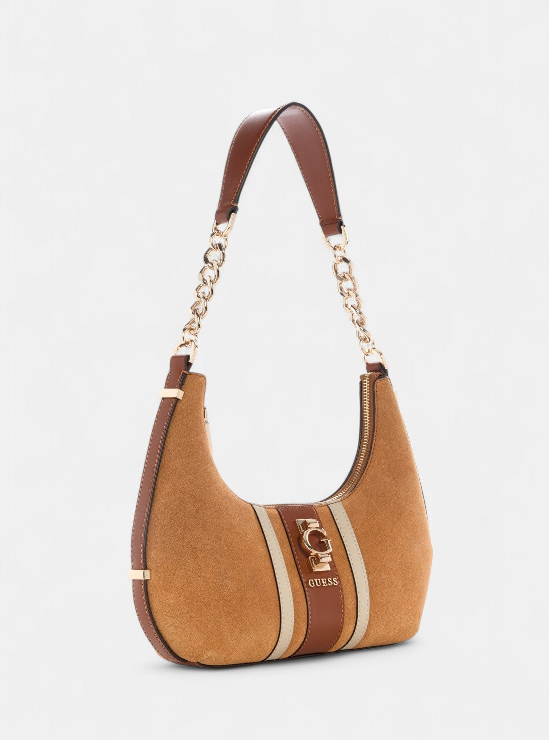 GUESS Womens Brown Erenia Top Zip Shoulder Bag SB783818 Front Side View