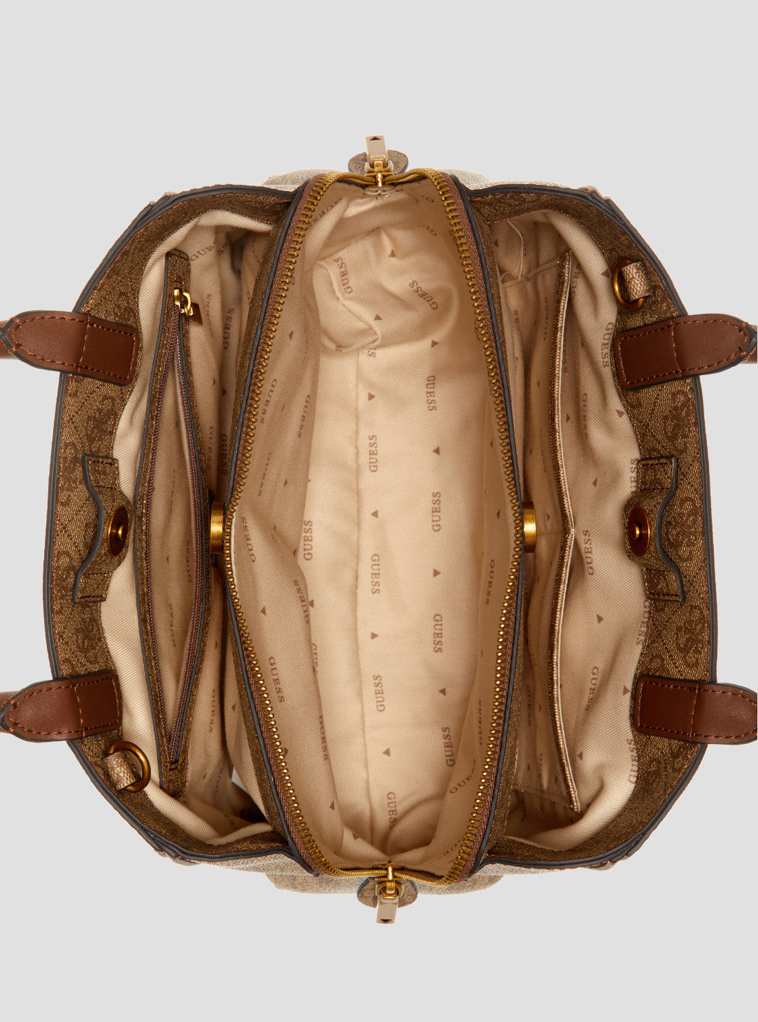 GUESS Womens Brown Logo Izzy Small Girlfriend Satchel Bag SB865404 Inside View