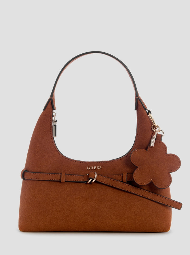 GUESS Womens Brown Taylor Mini Hobo Faux-Suede Bag SG232577 Front View