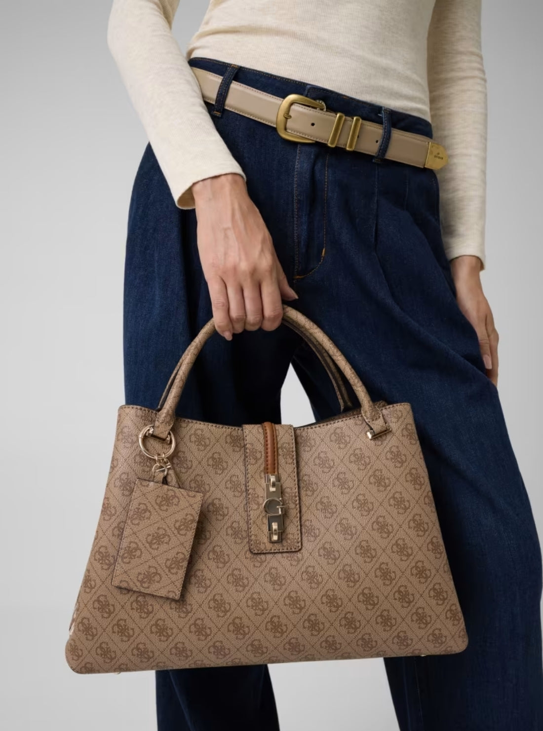 GUESS Womens Brown Logo Yvonne Girlfriend Carryall Bag SG237822 Model View
