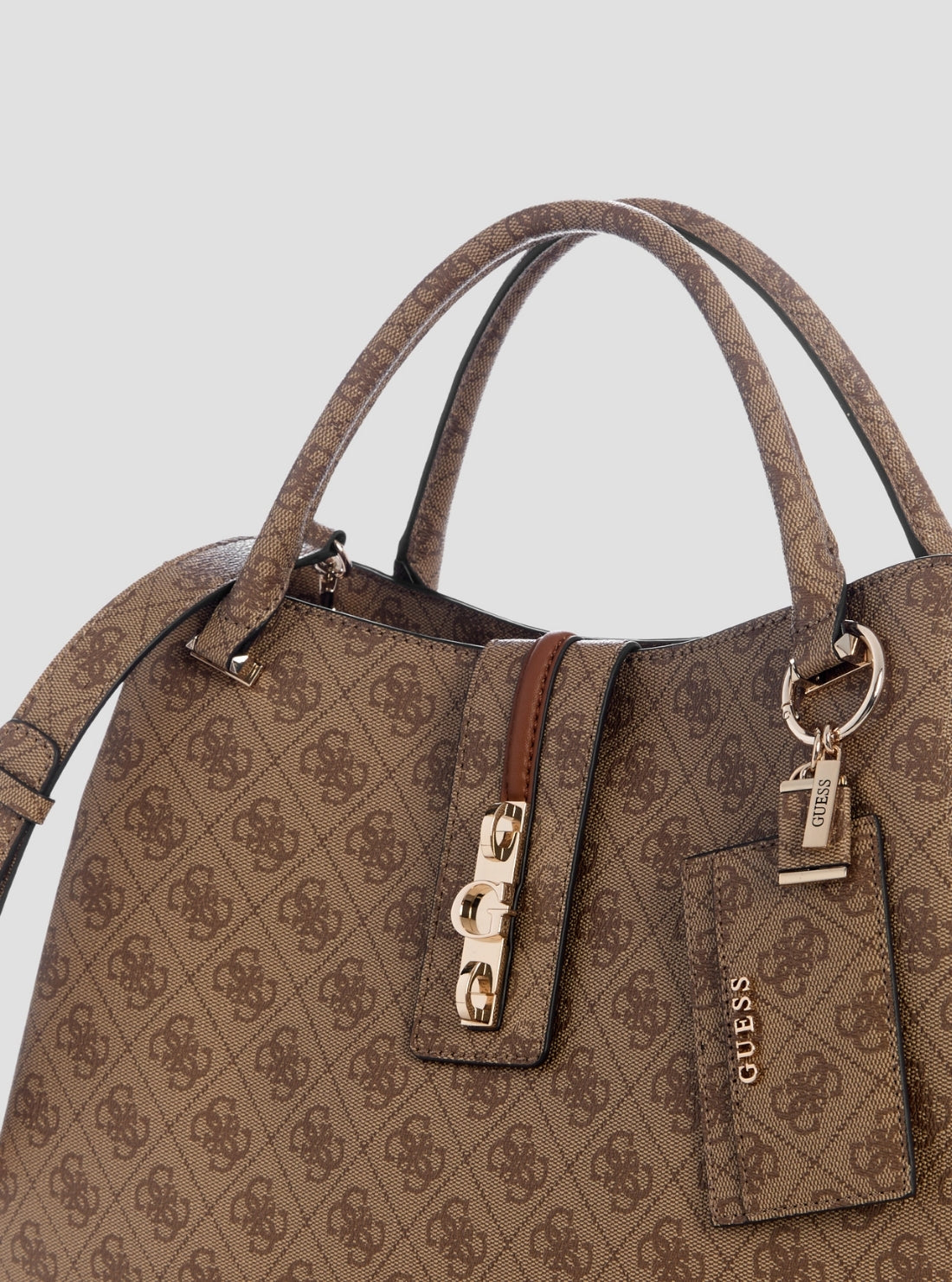 GUESS Womens Brown Logo Yvonne Girlfriend Carryall Bag SG237822 Detail View
