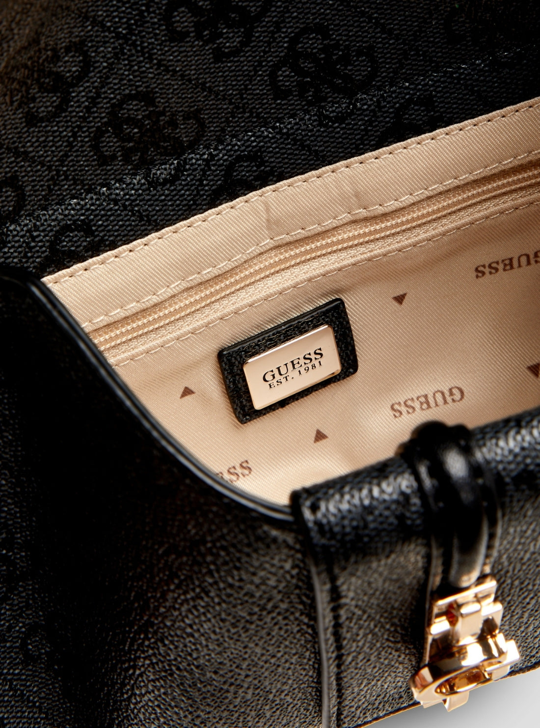GUESS Womens Black Logo Yvonne Mini Curved Shoulder Bag SG237873 Detail View