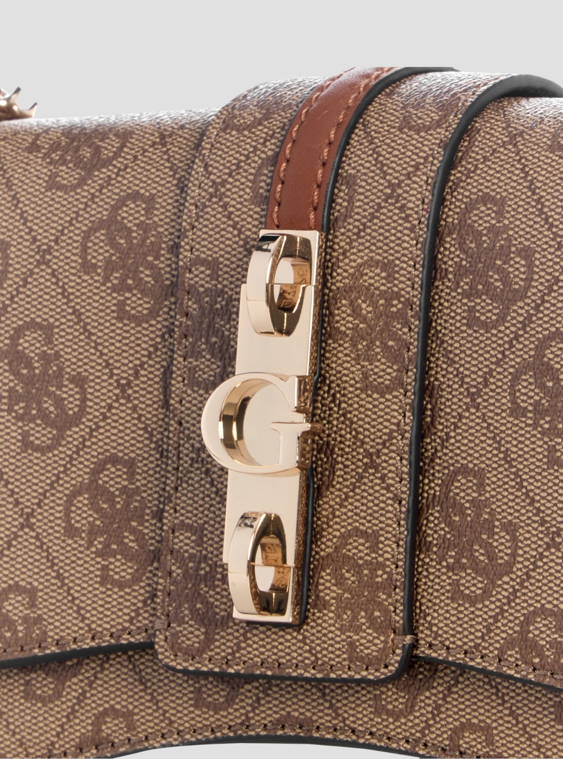 GUESS Womens Brown Logo Yvonne Mini Top Handle Flap Bag SG237878 Detail View