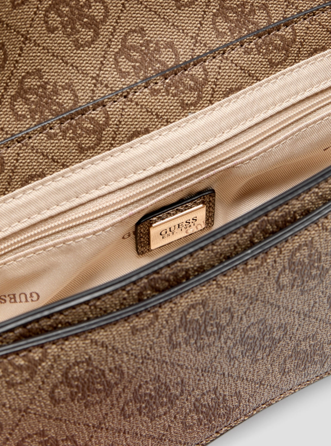 GUESS Womens Brown Logo Yvonne Mini Top Handle Flap Bag SG237878 Detail View