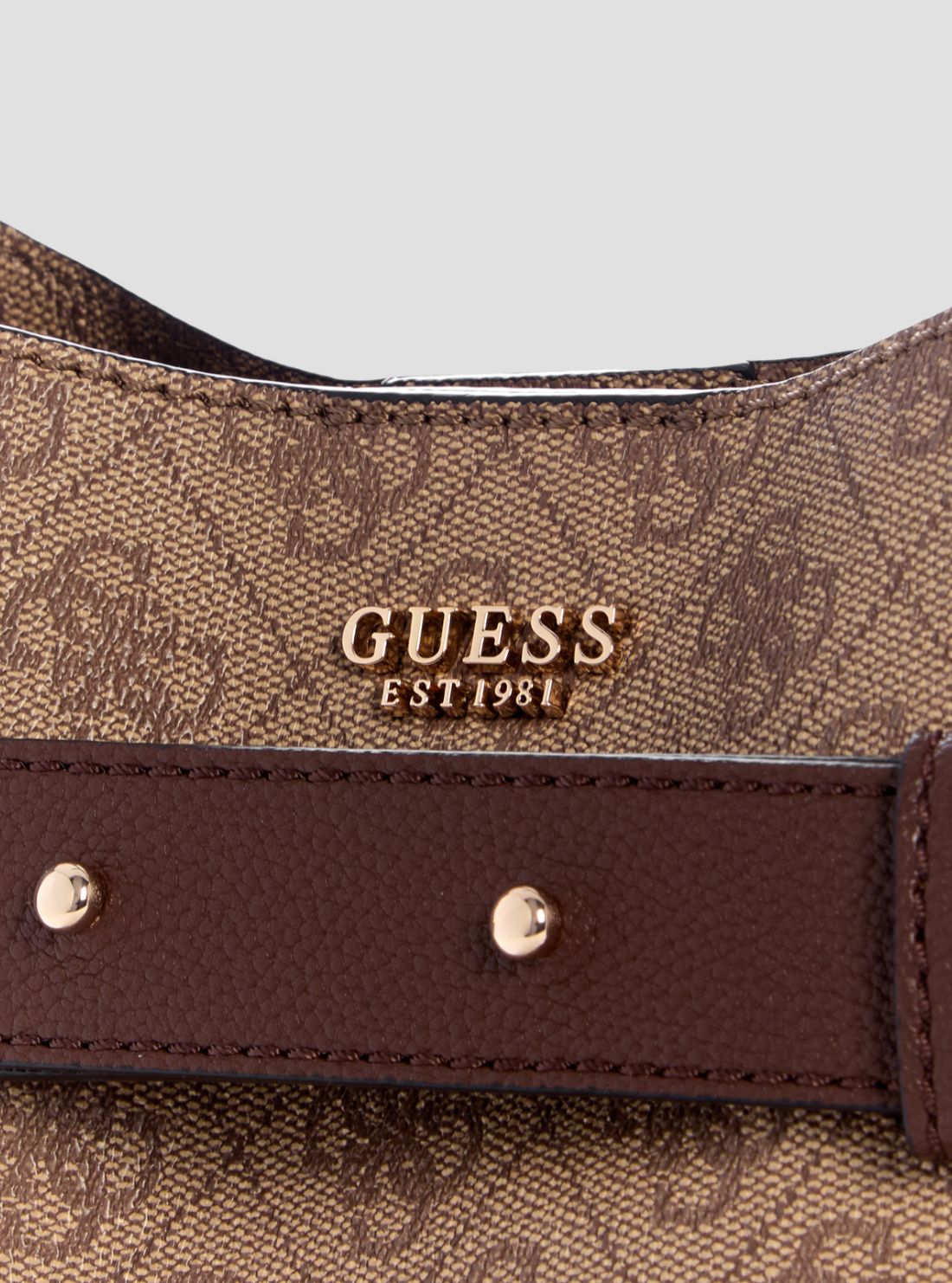 GUESS Womens Brown Logo Angie Small Bucket Bag SG262403 Detail View
