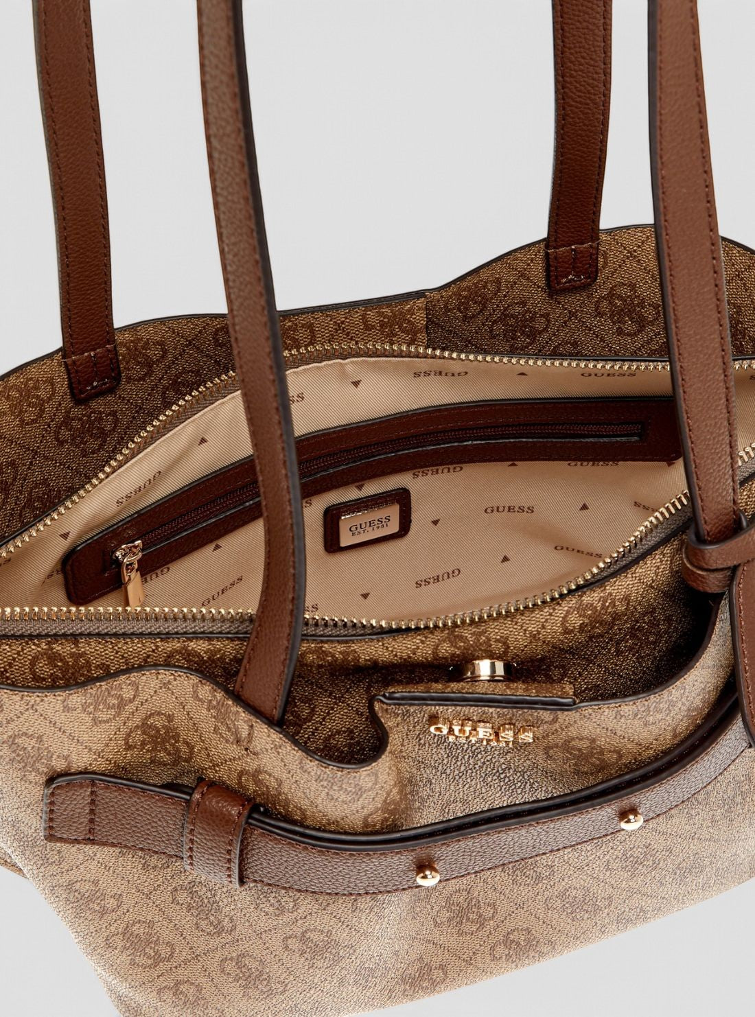 GUESS Womens Brown Logo Angie Girlfriend Shoulder Satchel Bag SG262409 Detail View