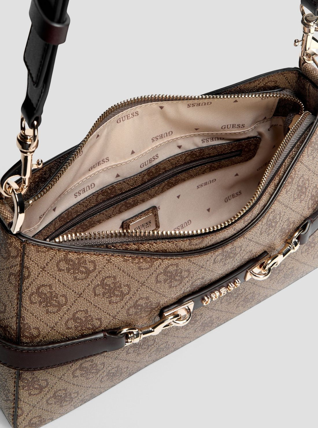 GUESS Womens Brown Logo Cynthia Logo Shoulder Bag SG263018 Detail View