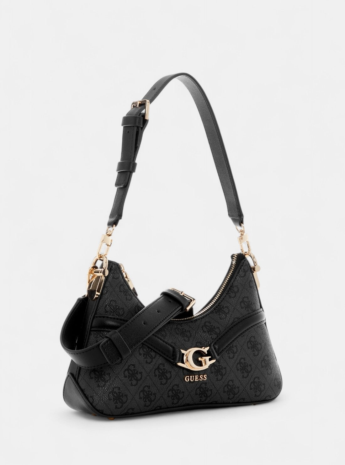 GUESS Womens Black Logo Dea Top Zip Shoulder Bag SG799372 Front Side View