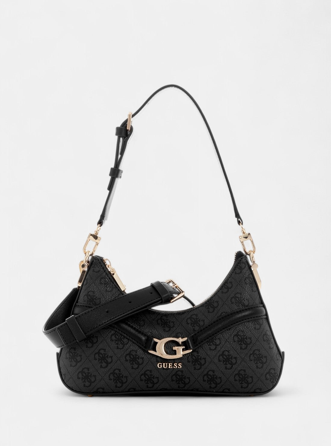 GUESS Womens Black Logo Dea Top Zip Shoulder Bag SG799372 Front View