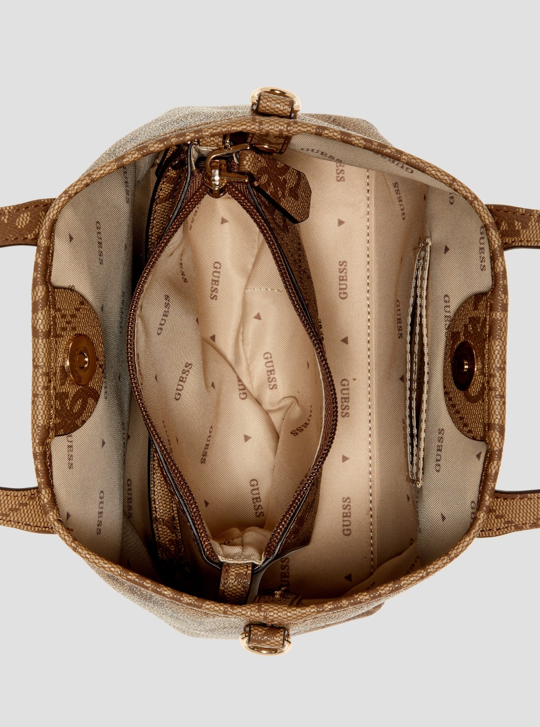 GUESS Womens Brown Logo Latona II Mini Tote Bag SG869175 Inside View