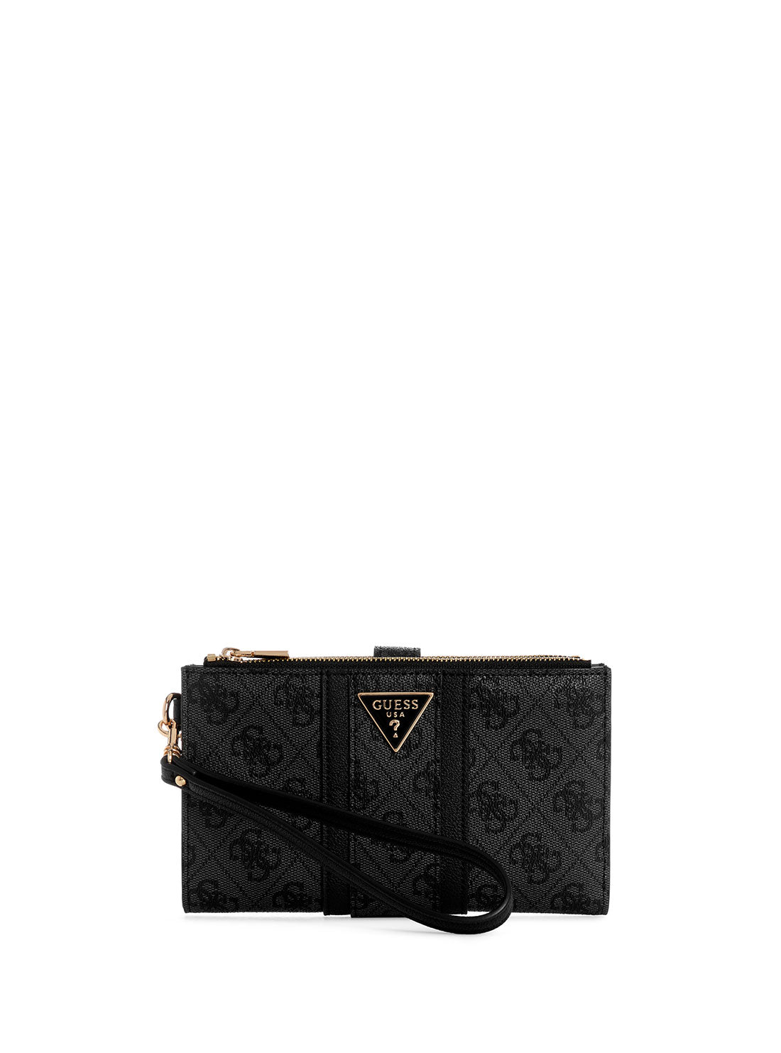 GUESS Black Logo Noreen Double Zip Wallet front view