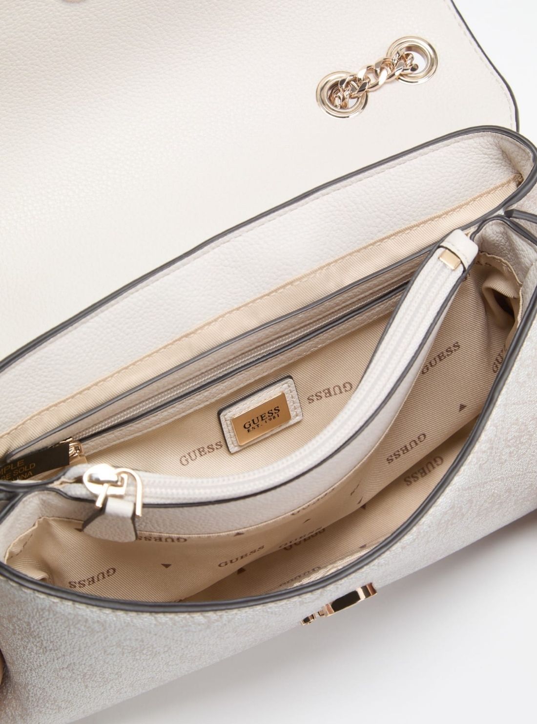 GUESS Womens Bone Logo Lindsey Convertible Crossbody Flap Bag SG974921 Inside View