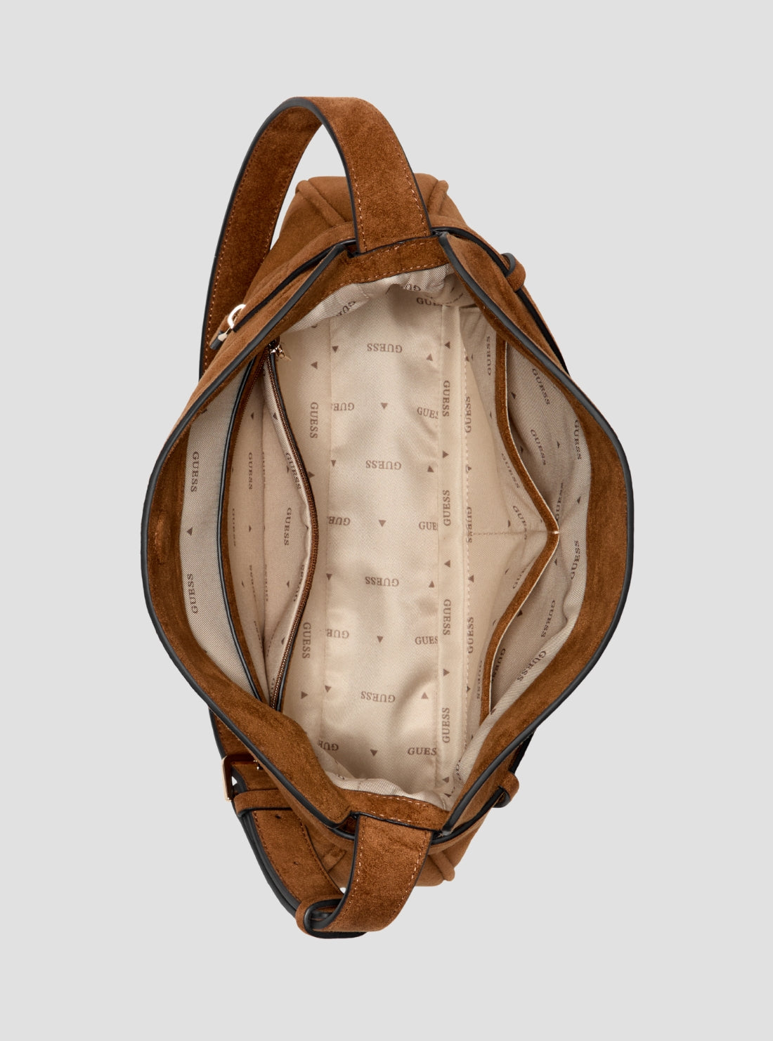 GUESS Womens Cognac Ella Faux-Suede Shoulder Bag SG975418 Inside View