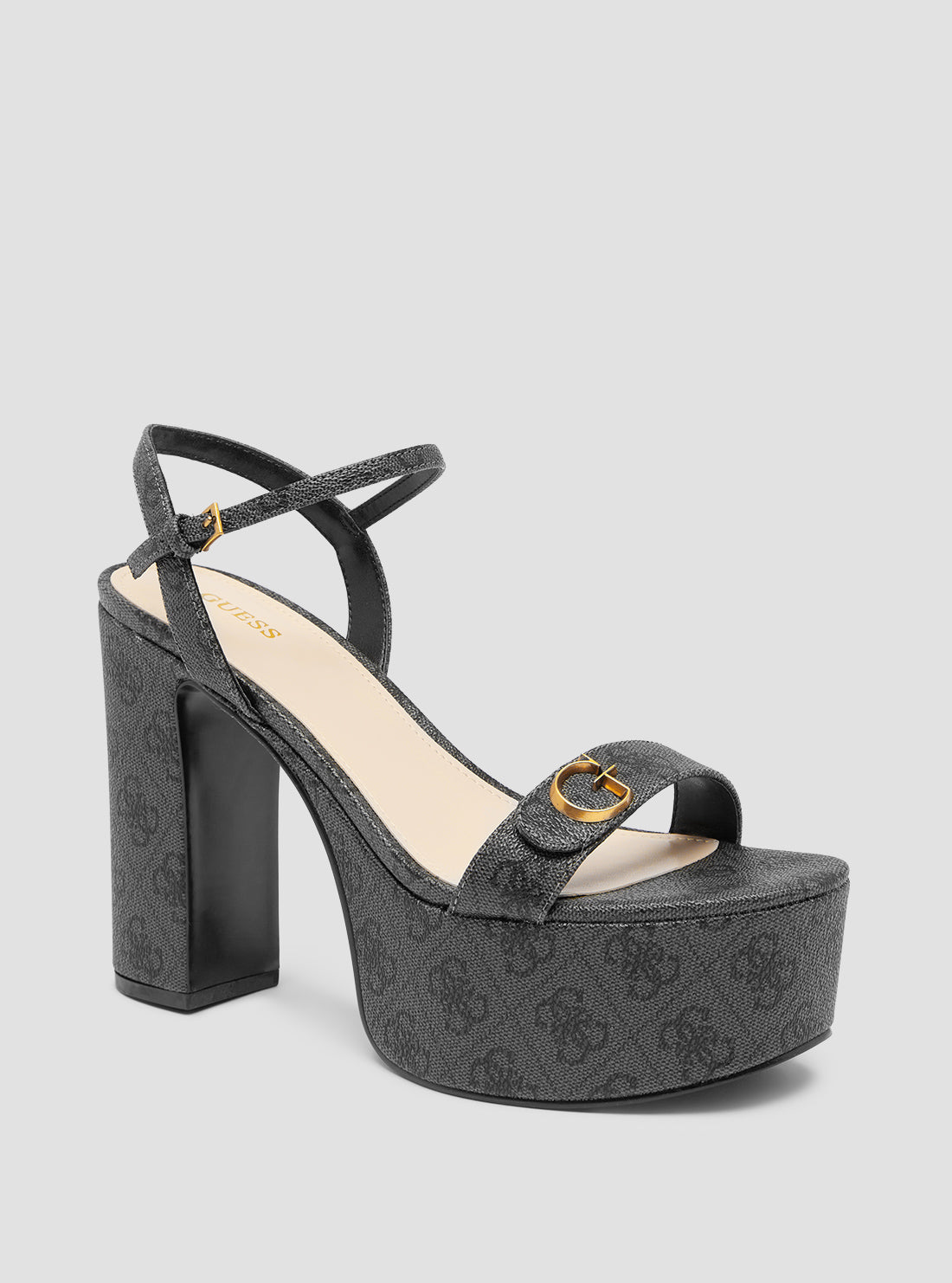 Black Logo Sherrill Platform Sandal Heels | GUESS Women's Heels | front view